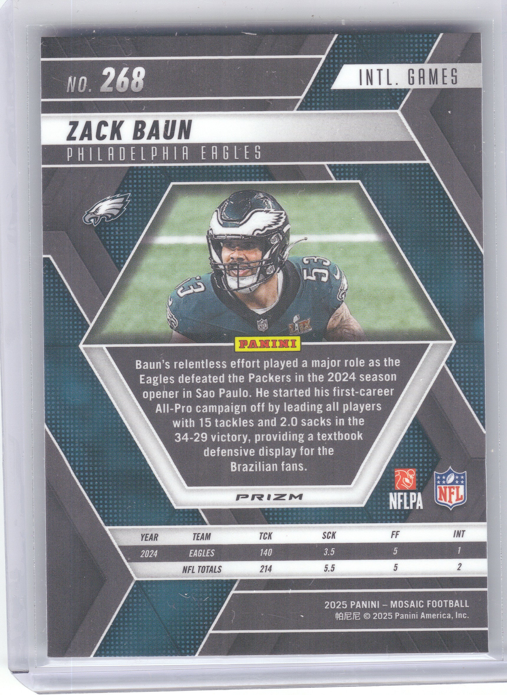 2025 Panini Mosaic #268 Zack Baun Mosaic Green Philadelphia Eagles
