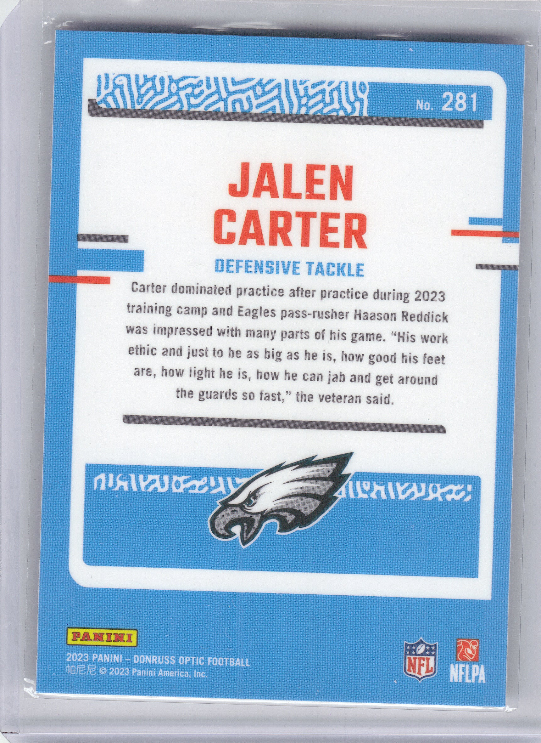 2023 Donruss Optic #281 Jalen Carter Philadelphia Eagles RC