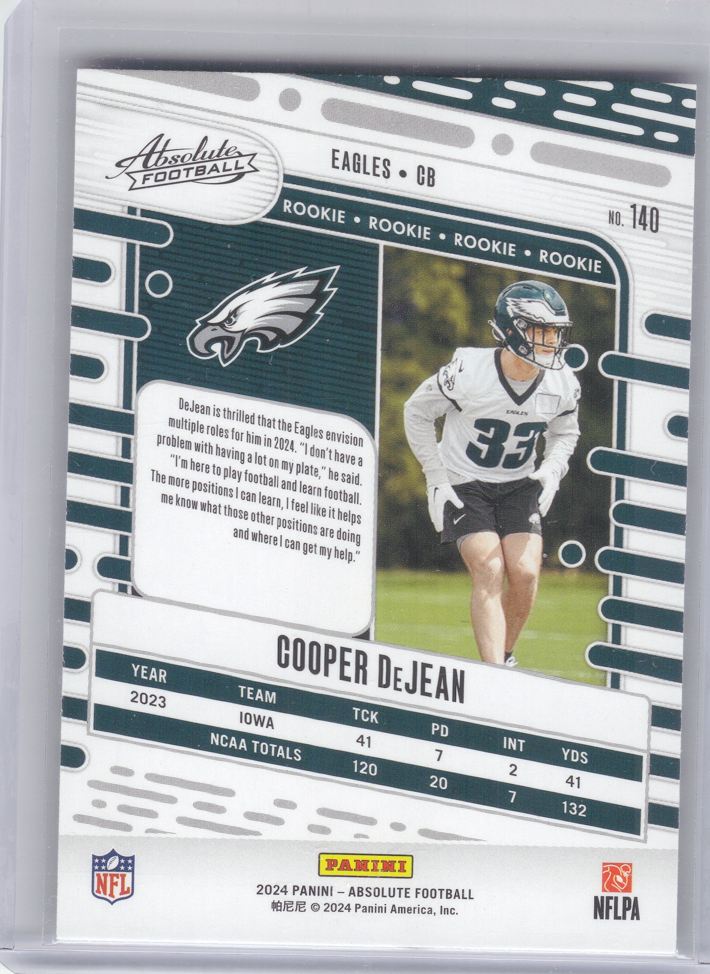 2024 Panini Absolute #140 Cooper DeJean Retail Philadelphia Eagles RC