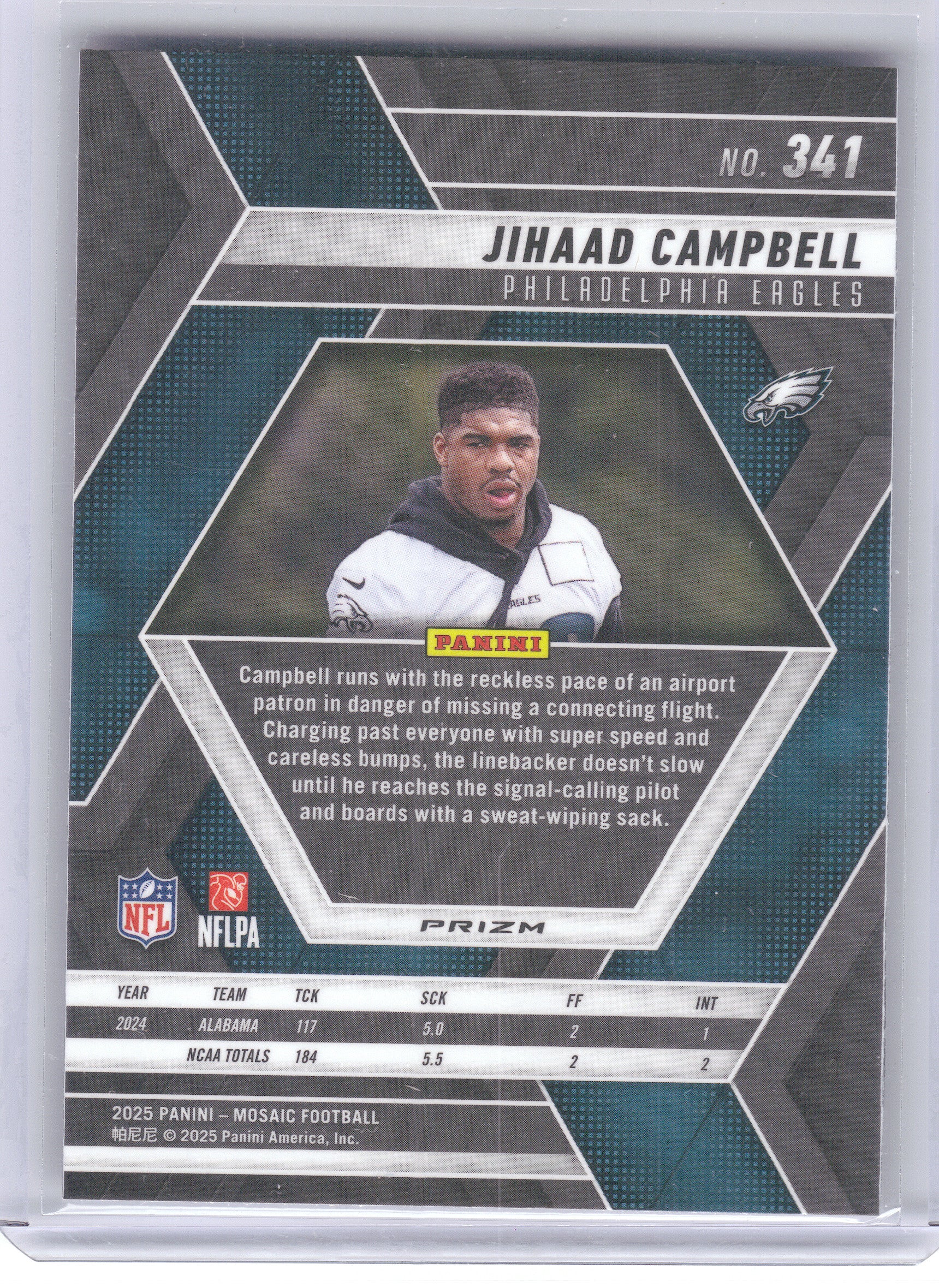 2025 Panini Mosaic #341 Jihaad Campbell Mosaic Reactive Purple Philadelphia Eagles RC