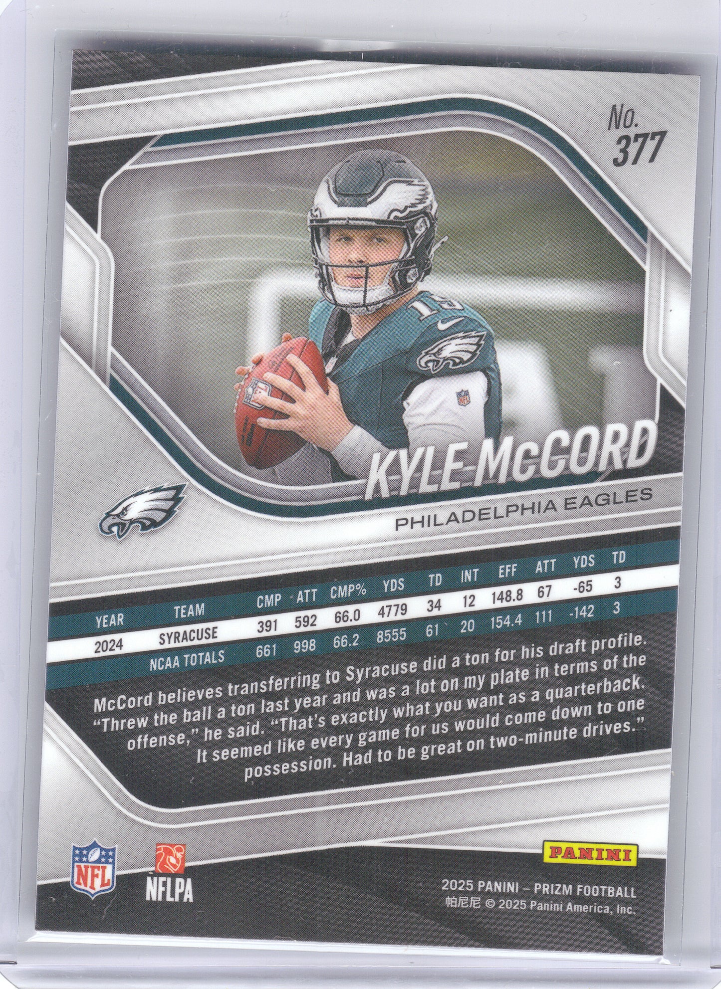 2025 Panini Prizm #377 Kyle McCord Philadelphia Eagles RC