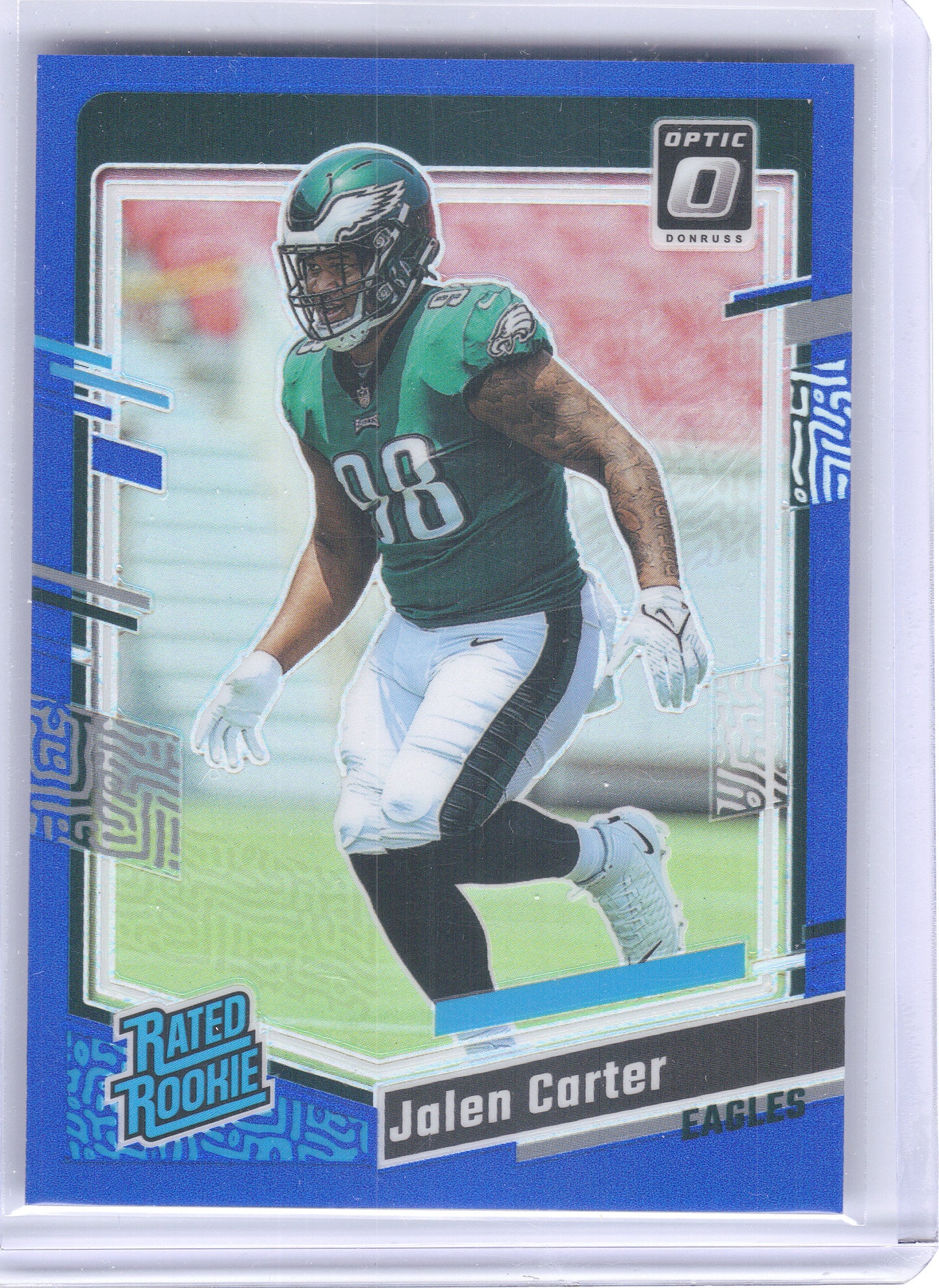 2023 Donruss Optic #281 Jalen Carter Blue #/199 Philadelphia Eagles SN,RC