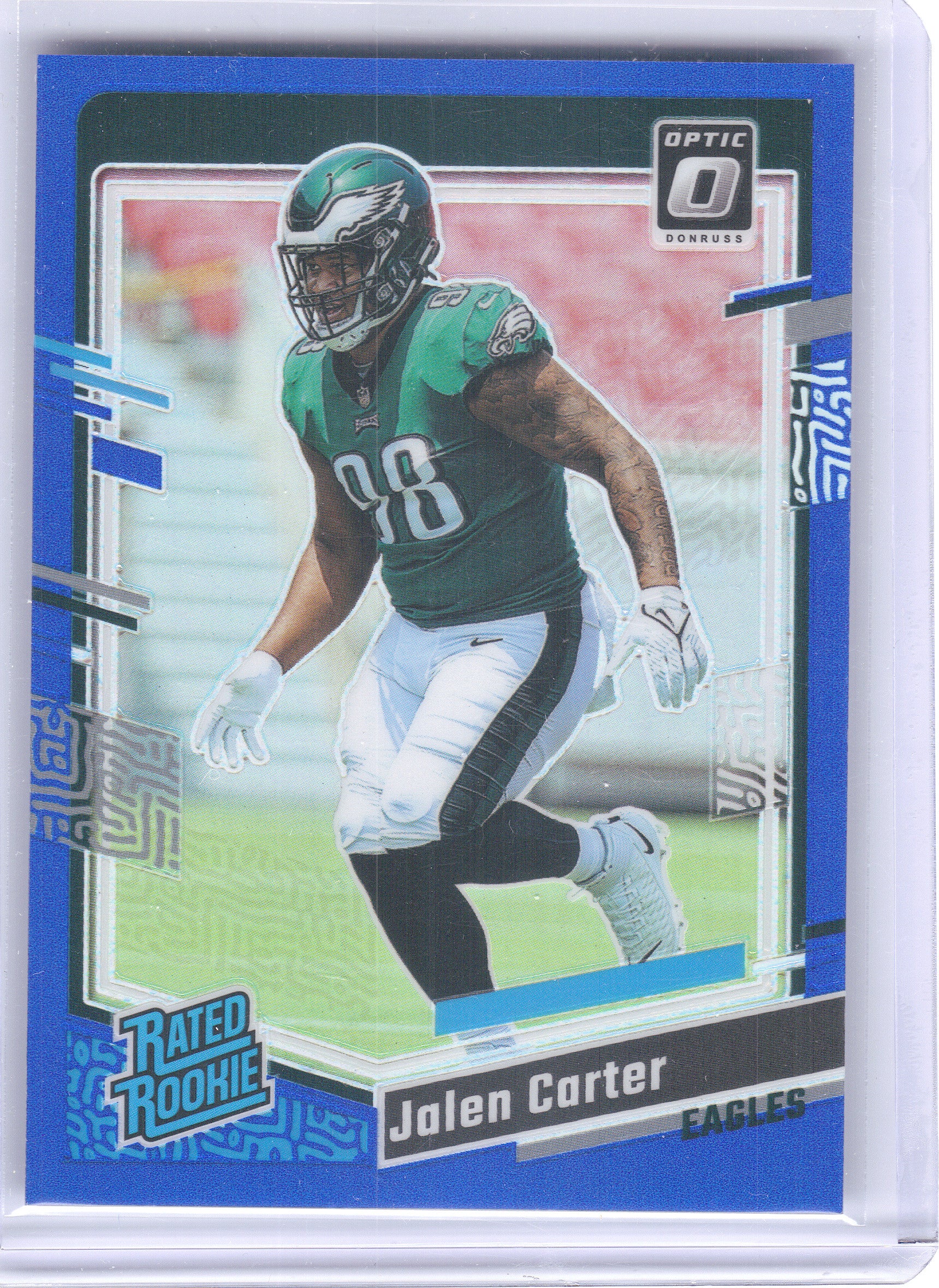 2023 Donruss Optic #281 Jalen Carter Blue #/199 Philadelphia Eagles SN,RC