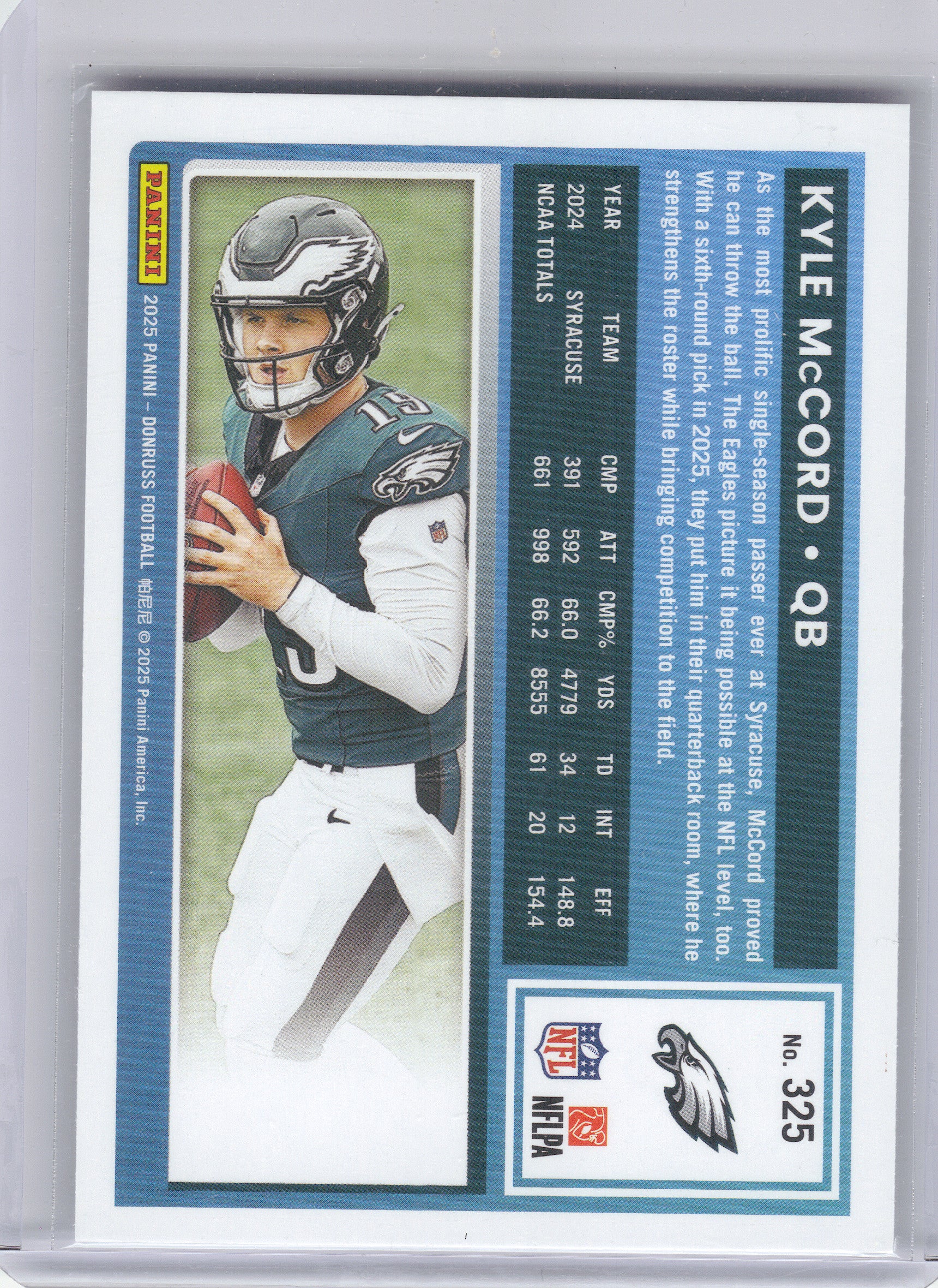 2025 Donruss #325 Kyle McCord Philadelphia Eagles RC