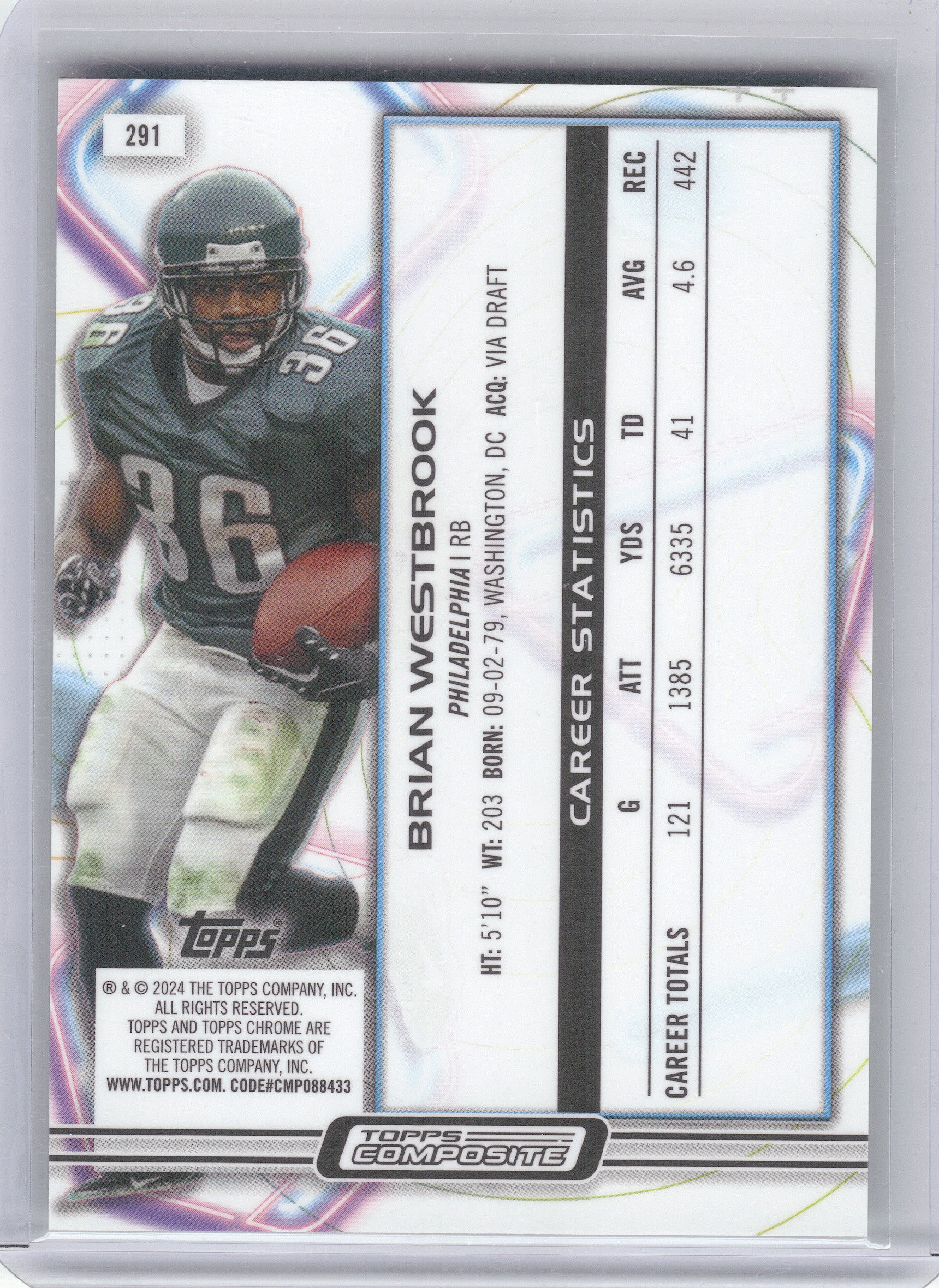 2023 Topps Composite #291 Brian Westbrook Cosmic Chrome Green Space Dust #/75 Philadelphia Eagles SN