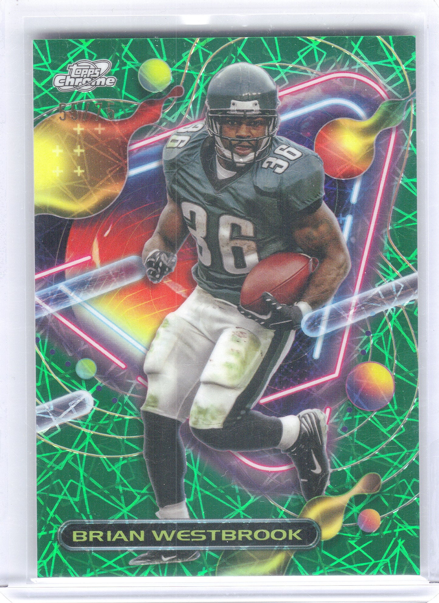 2023 Topps Composite #291 Brian Westbrook Cosmic Chrome Green Space Dust #/75 Philadelphia Eagles SN