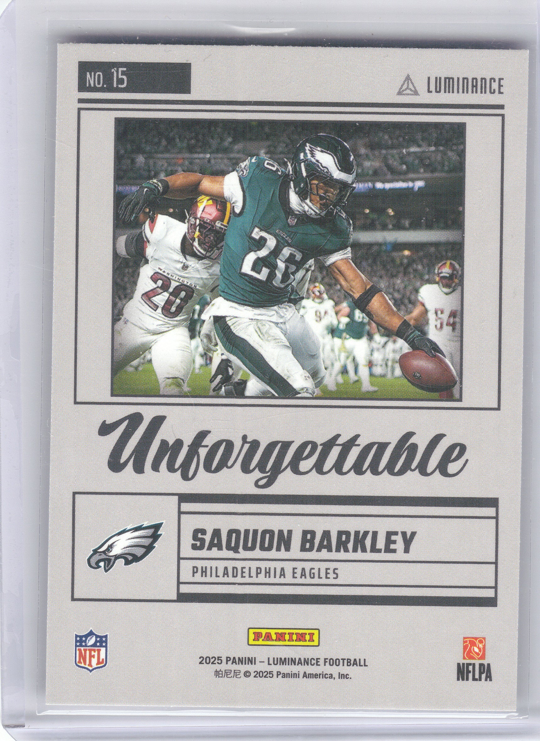 2025 Panini Luminance #15 Saquon Barkley Unforgettable Philadelphia Eagles