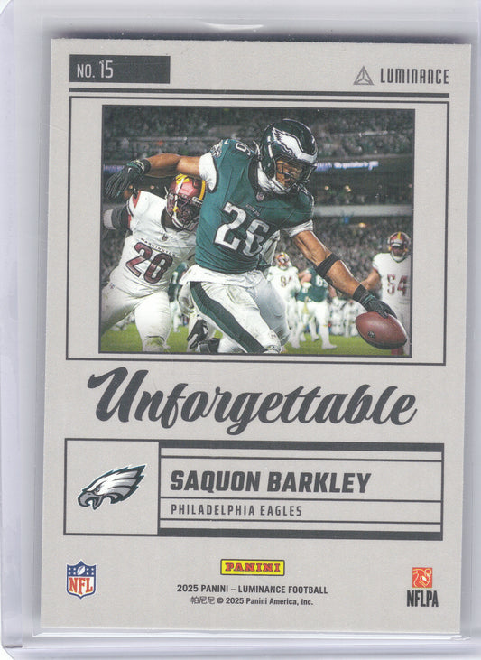2025 Panini Luminance #15 Saquon Barkley Unforgettable Philadelphia Eagles