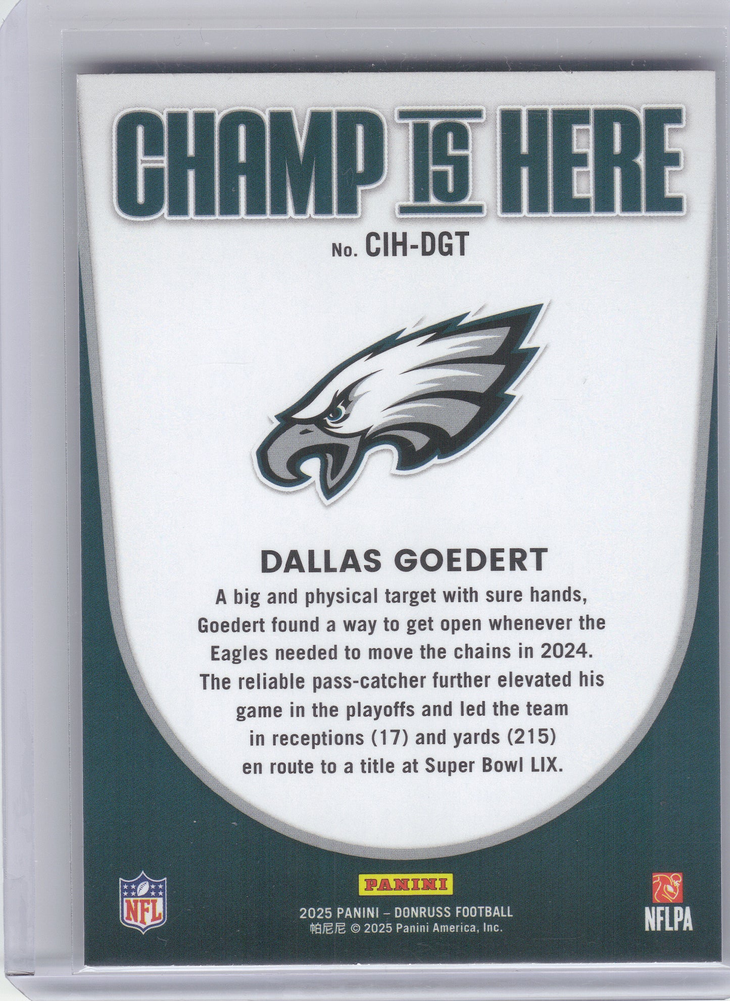 2024 Panini Instant Philadelphia Eagles Super Bowl LIX Champions #8 Dallas Goedert Philadelphia Eagles