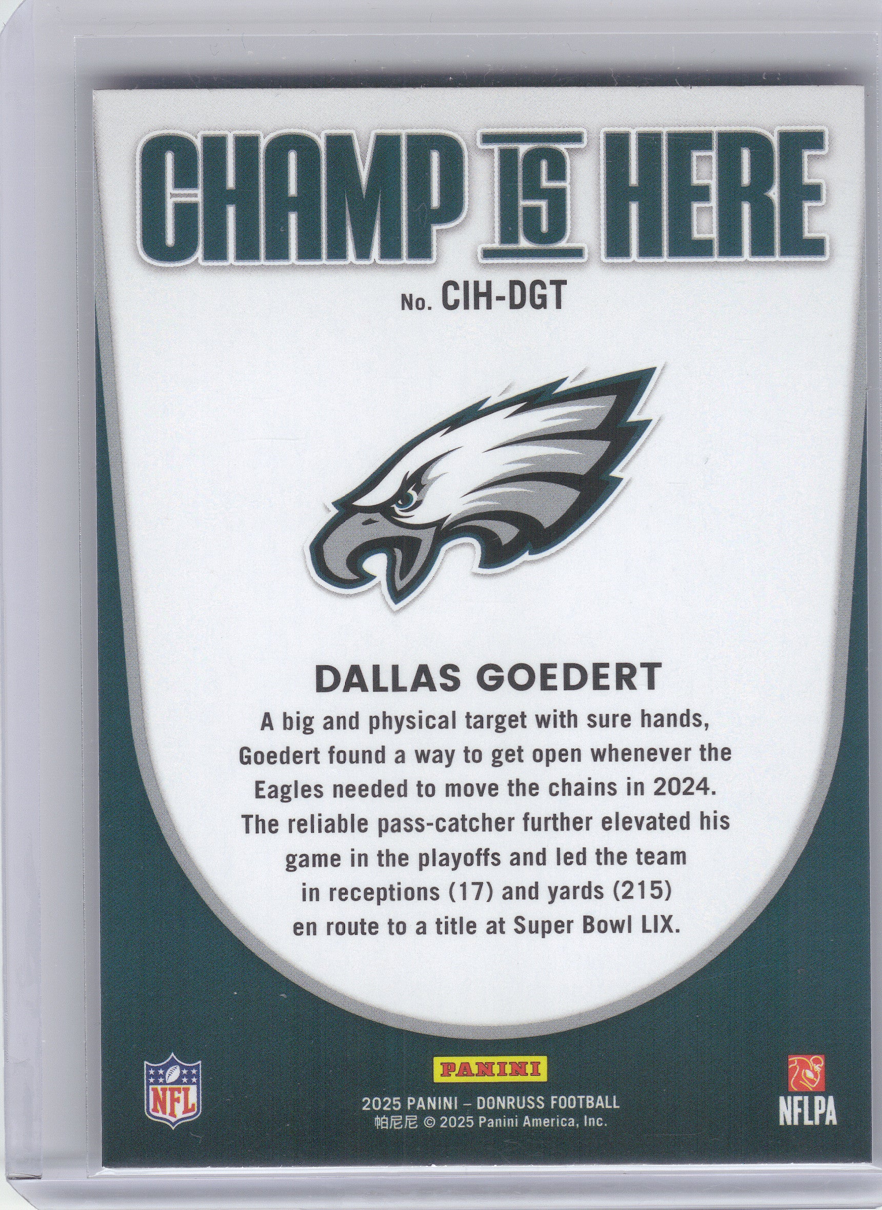 2024 Panini Instant Philadelphia Eagles Super Bowl LIX Champions #8 Dallas Goedert Philadelphia Eagles