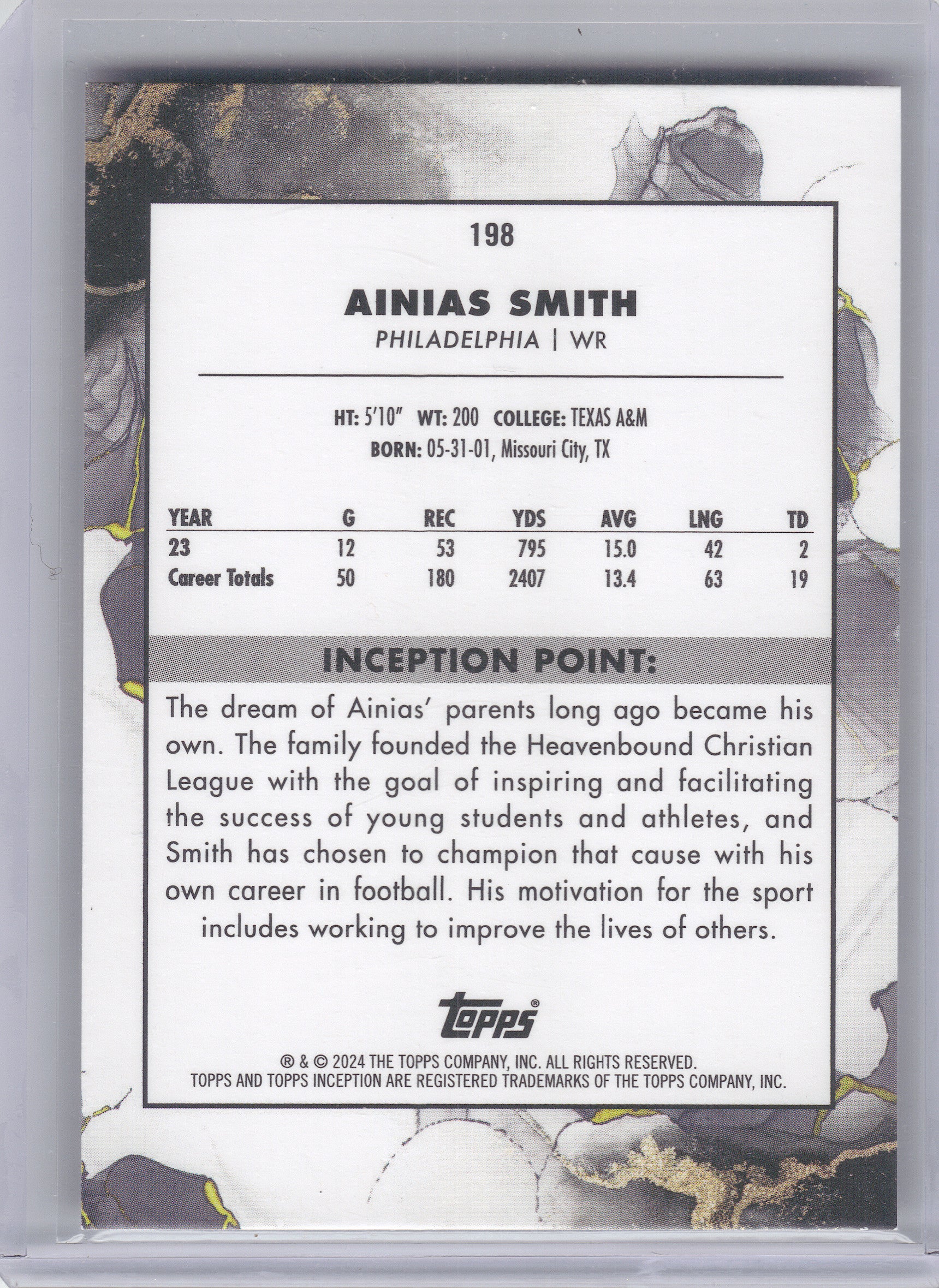 2024 Topps Inception #198 Ainias Smith Philadelphia Eagles RC