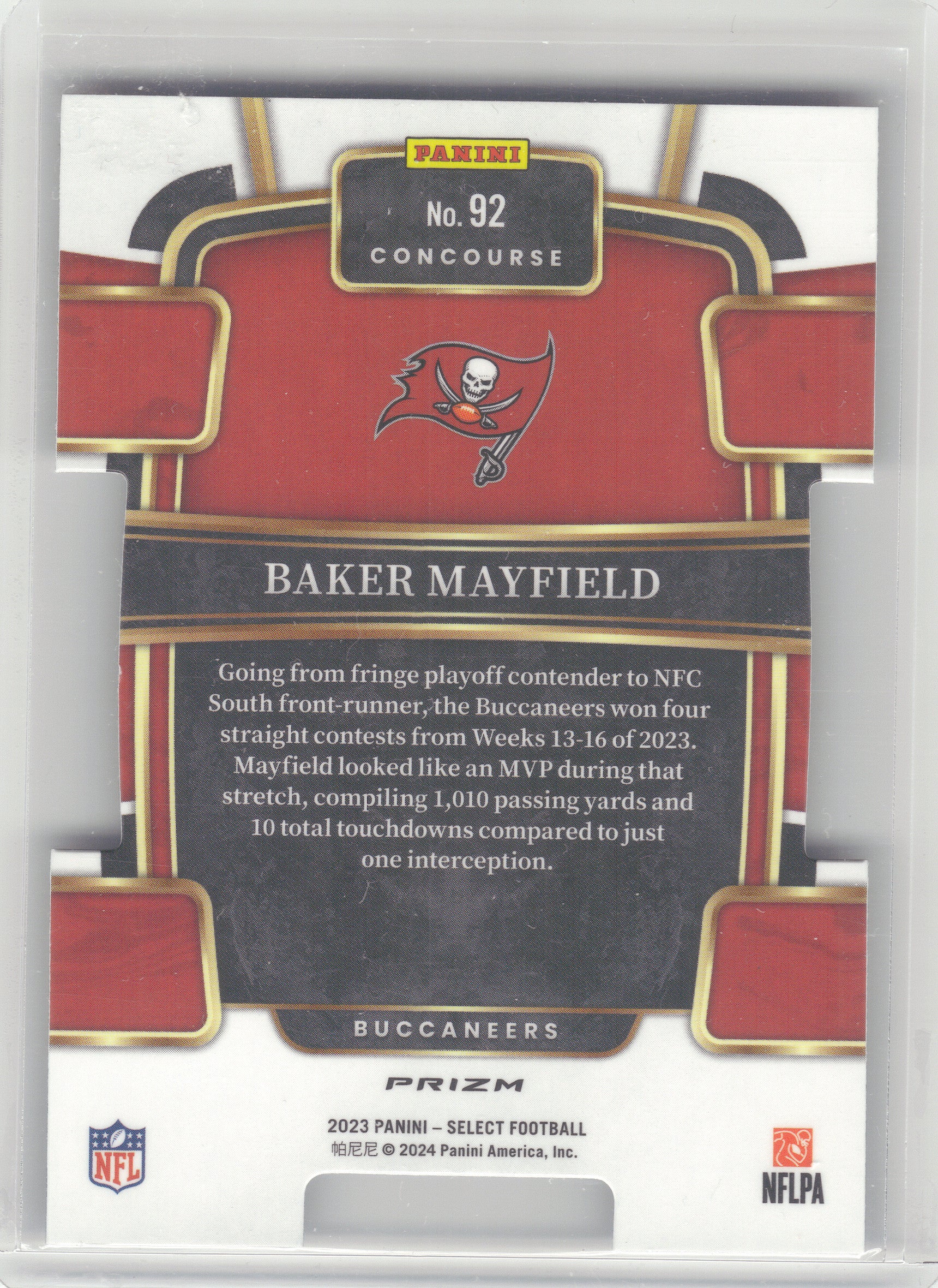 2023 Panini Select #92 Baker Mayfield Red and Blue Prizms Die Cuts Tampa Bay Buccaneers