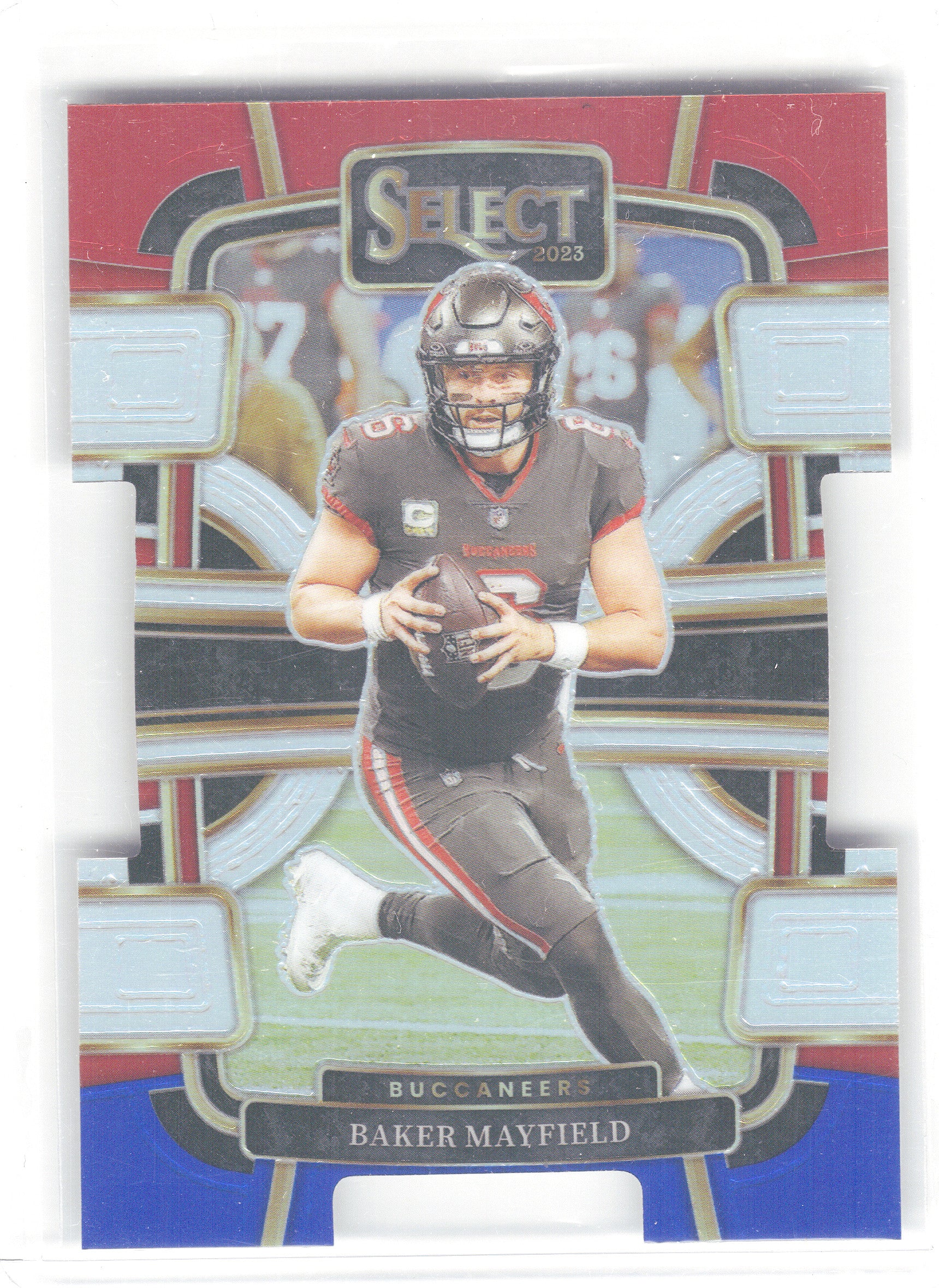2023 Panini Select #92 Baker Mayfield Red and Blue Prizms Die Cuts Tampa Bay Buccaneers