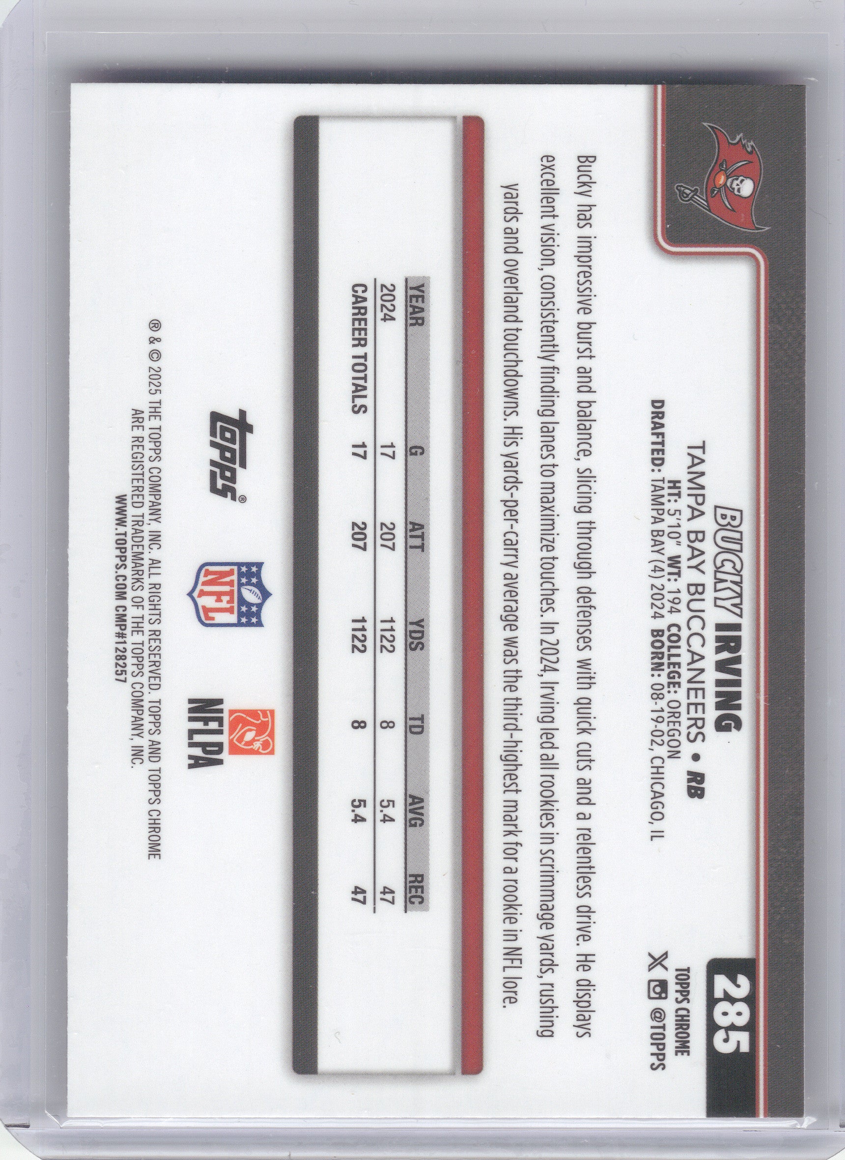 2025 Topps Chrome #285 Bucky Irving Pulsar Refractor Tampa Bay Buccaneers