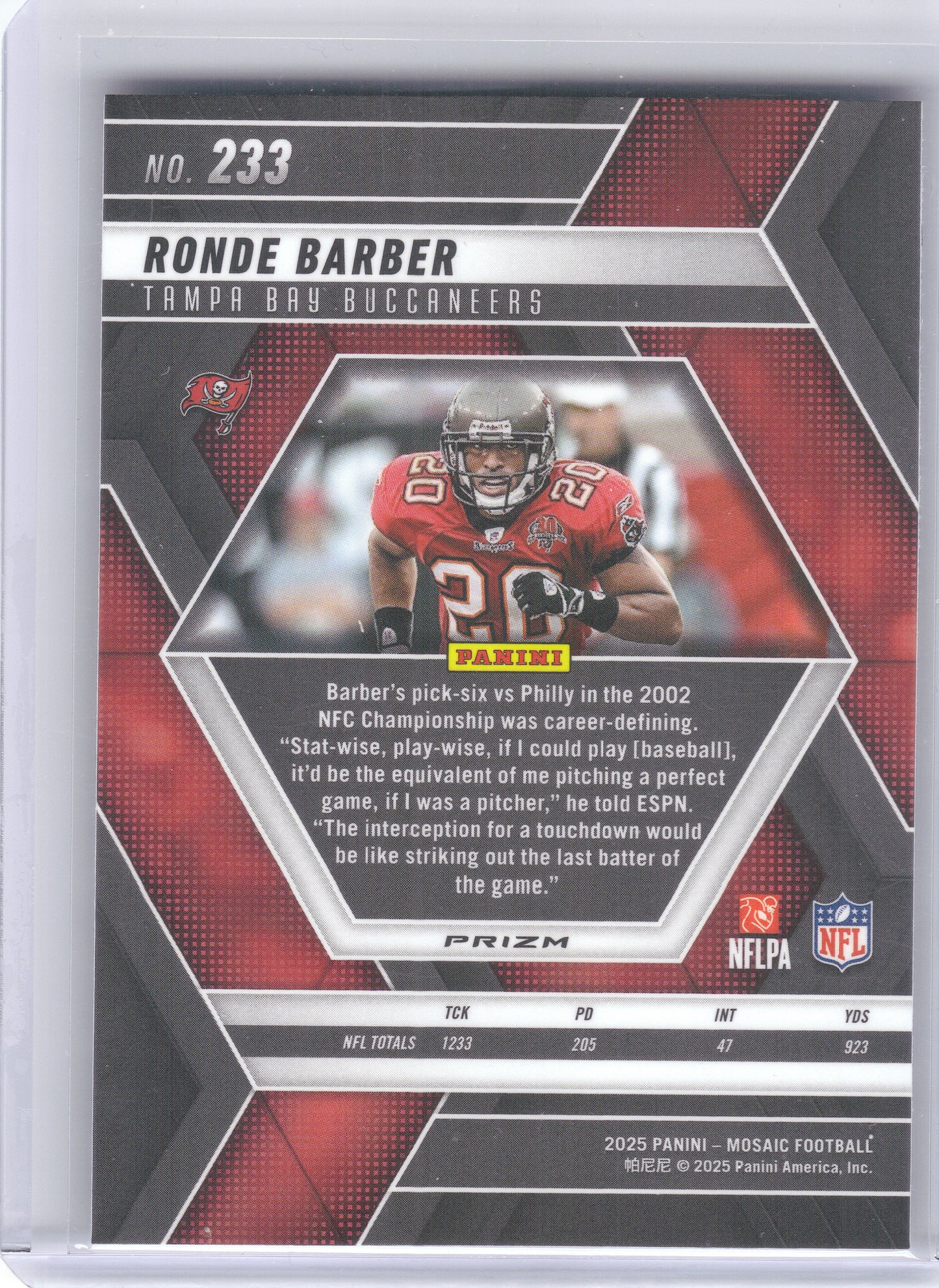 2025 Panini Mosaic #233 Ronde Barber Mosaic Tampa Bay Buccaneers