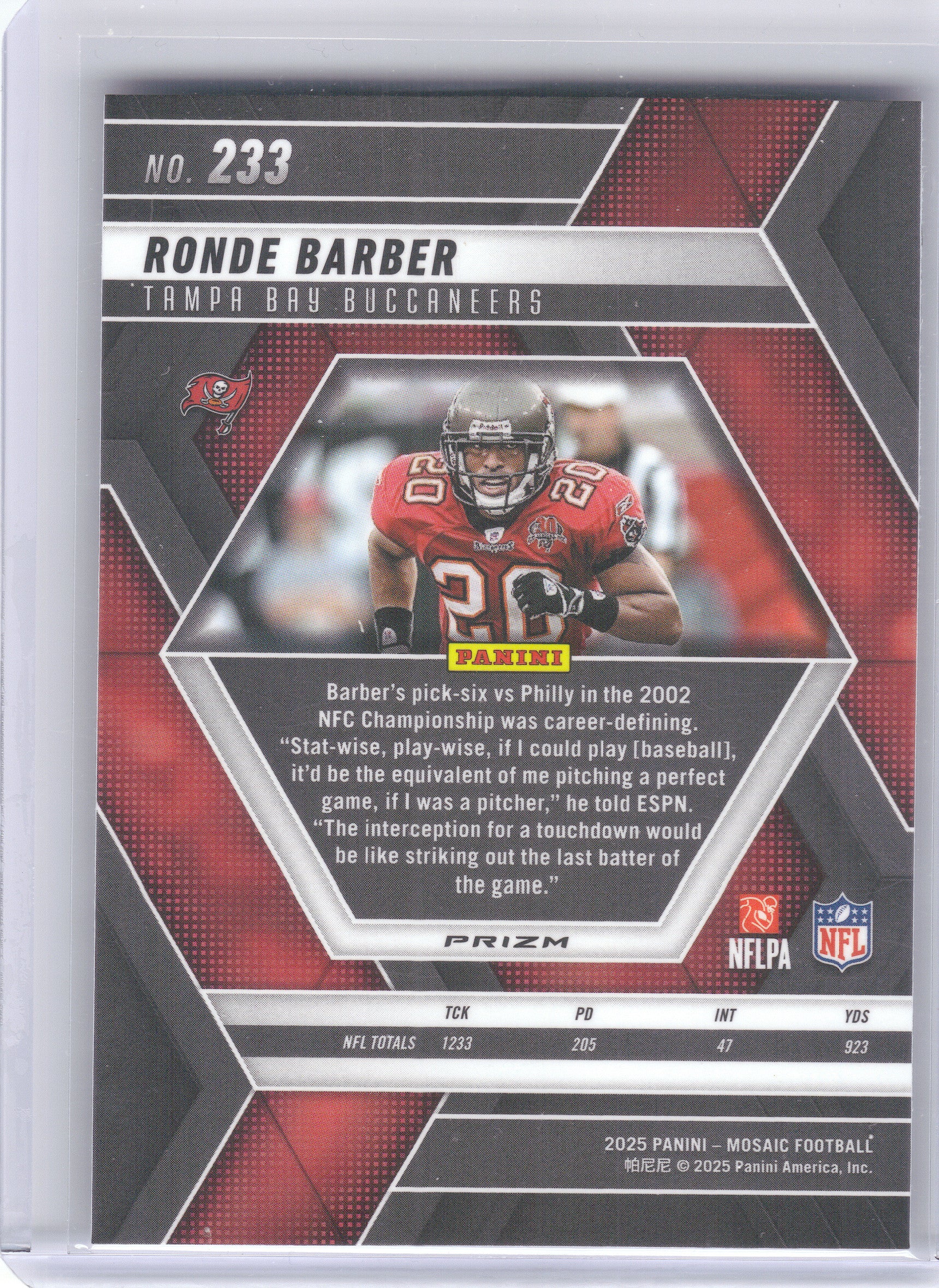 2025 Panini Mosaic #233 Ronde Barber Mosaic Tampa Bay Buccaneers