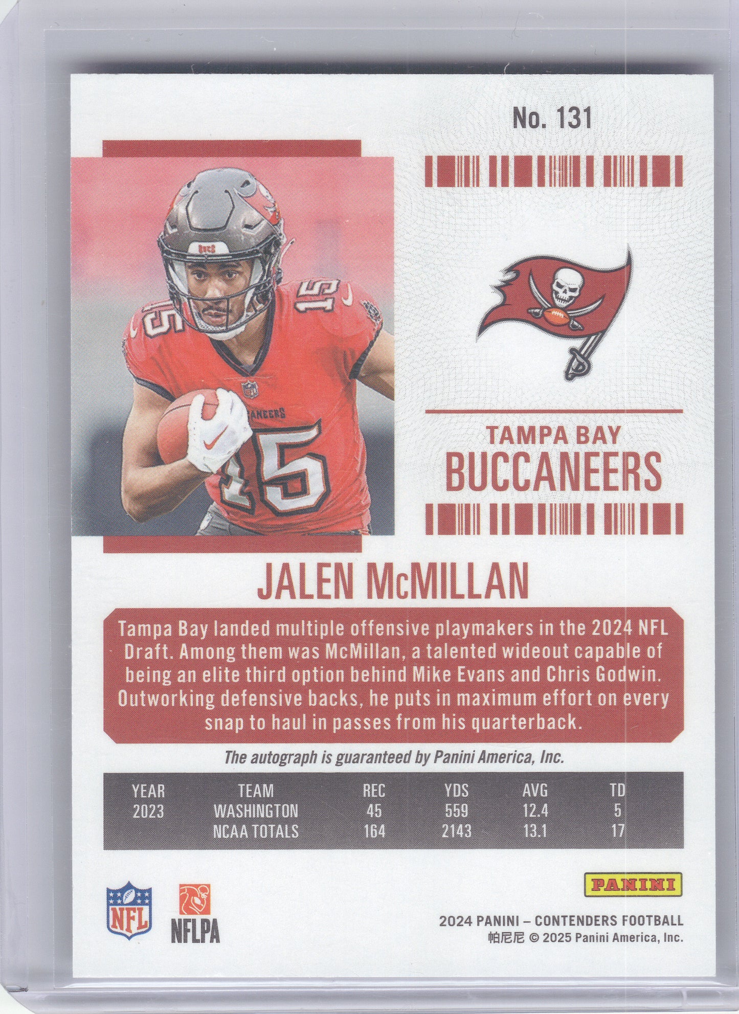 2024 Panini Contenders #131 Jalen McMillan Tampa Bay Buccaneers RC,AU