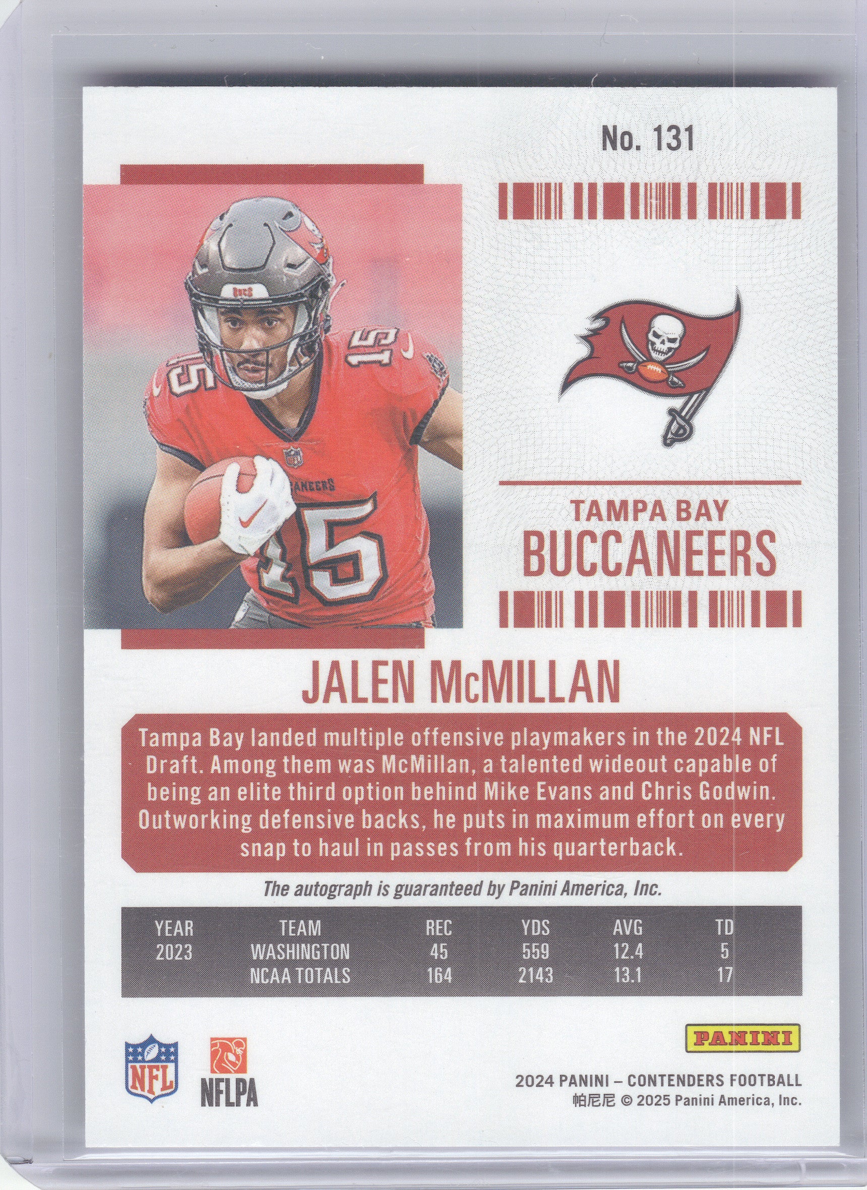 2024 Panini Contenders #131 Jalen McMillan Tampa Bay Buccaneers RC,AU