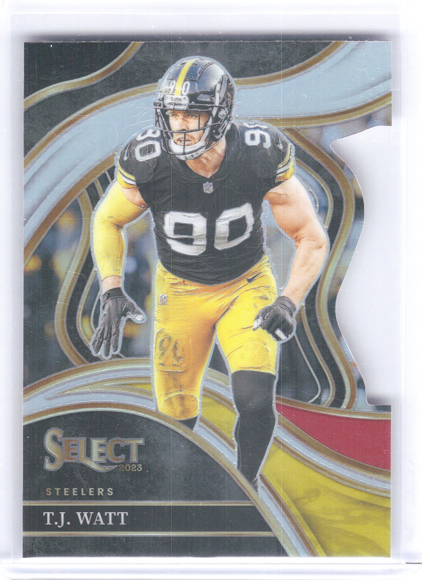 2023 Panini Select #217 T.J. Watt Red and Yellow Prizms Die Cuts Pittsburgh Steelers