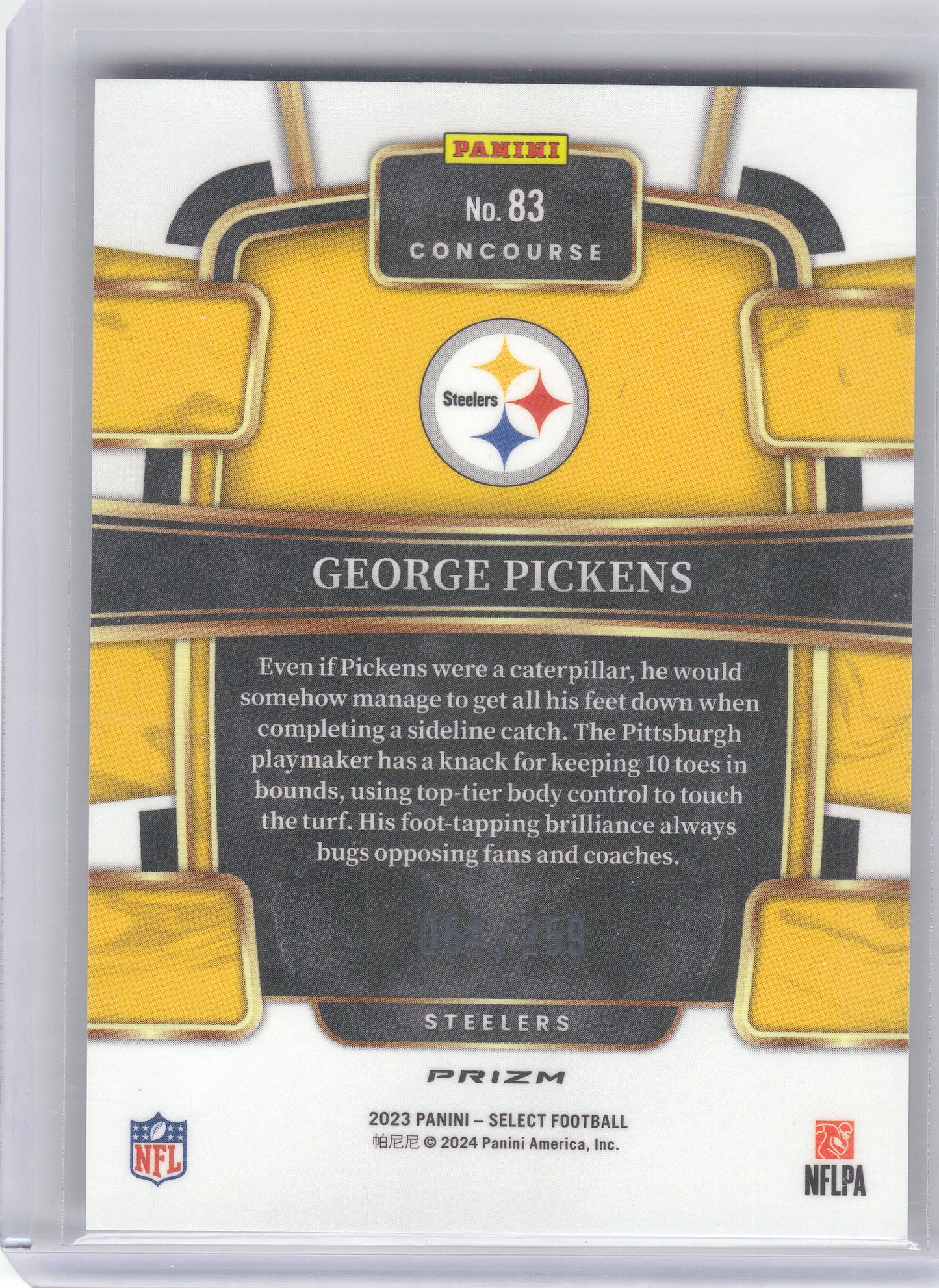 2023 Panini Select #83 George Pickens Red and Blue Prizms Die Cuts Pittsburgh Steelers