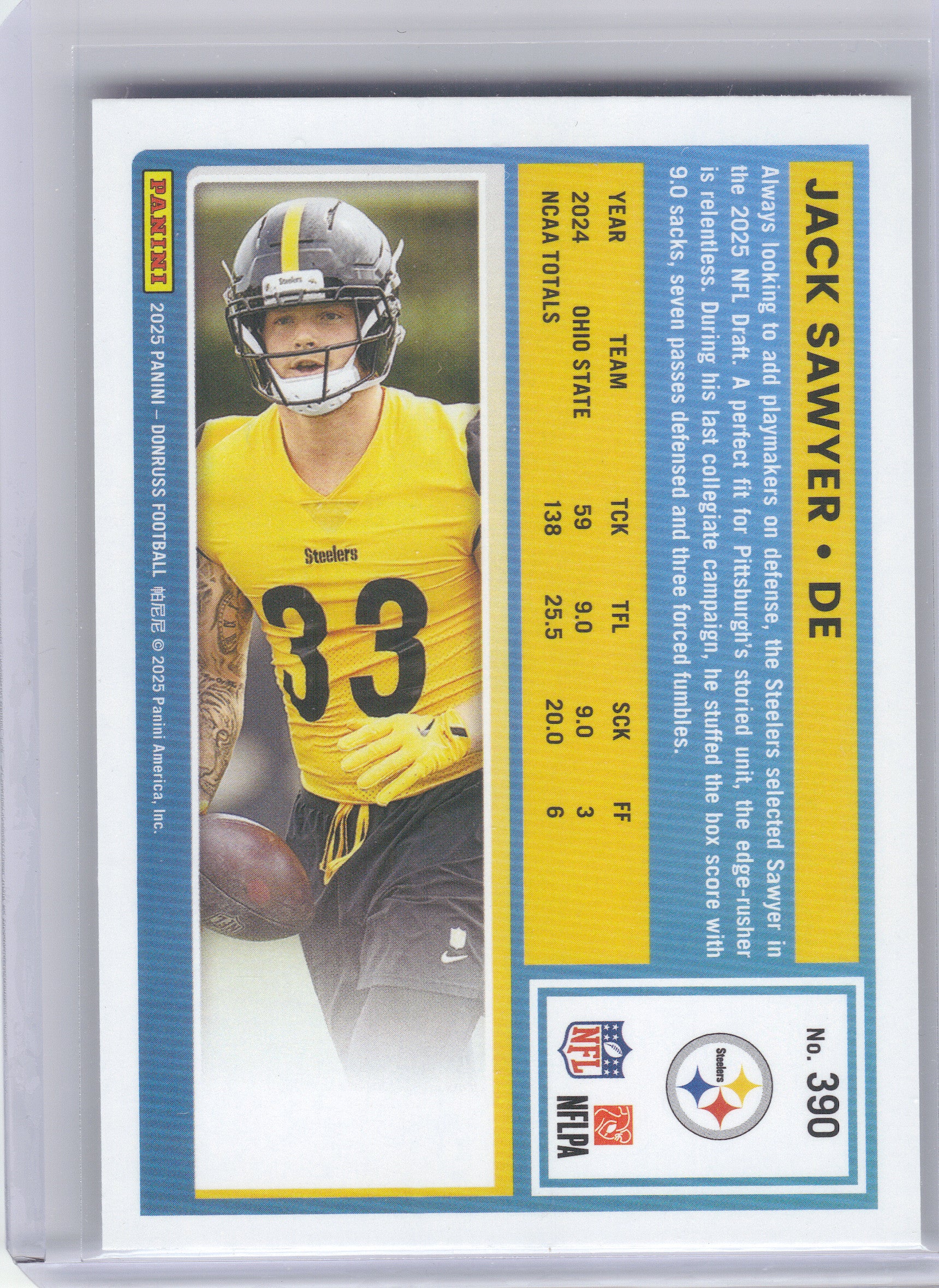 2025 Donruss #390 Jack Sawyer Pittsburgh Steelers RC
