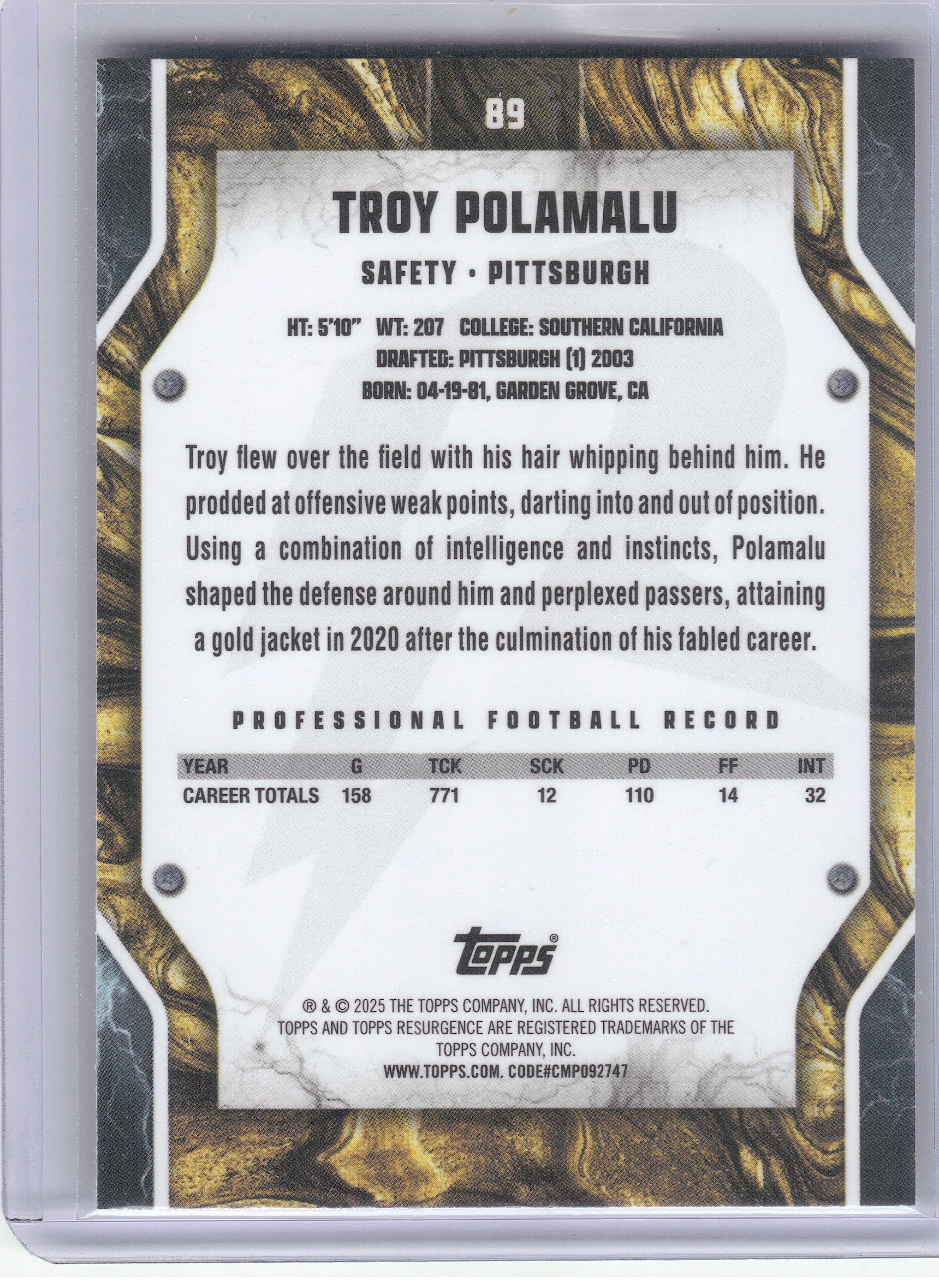 2024 Topps Resurgence #89 Troy Polamalu Refractor Pittsburgh Steelers