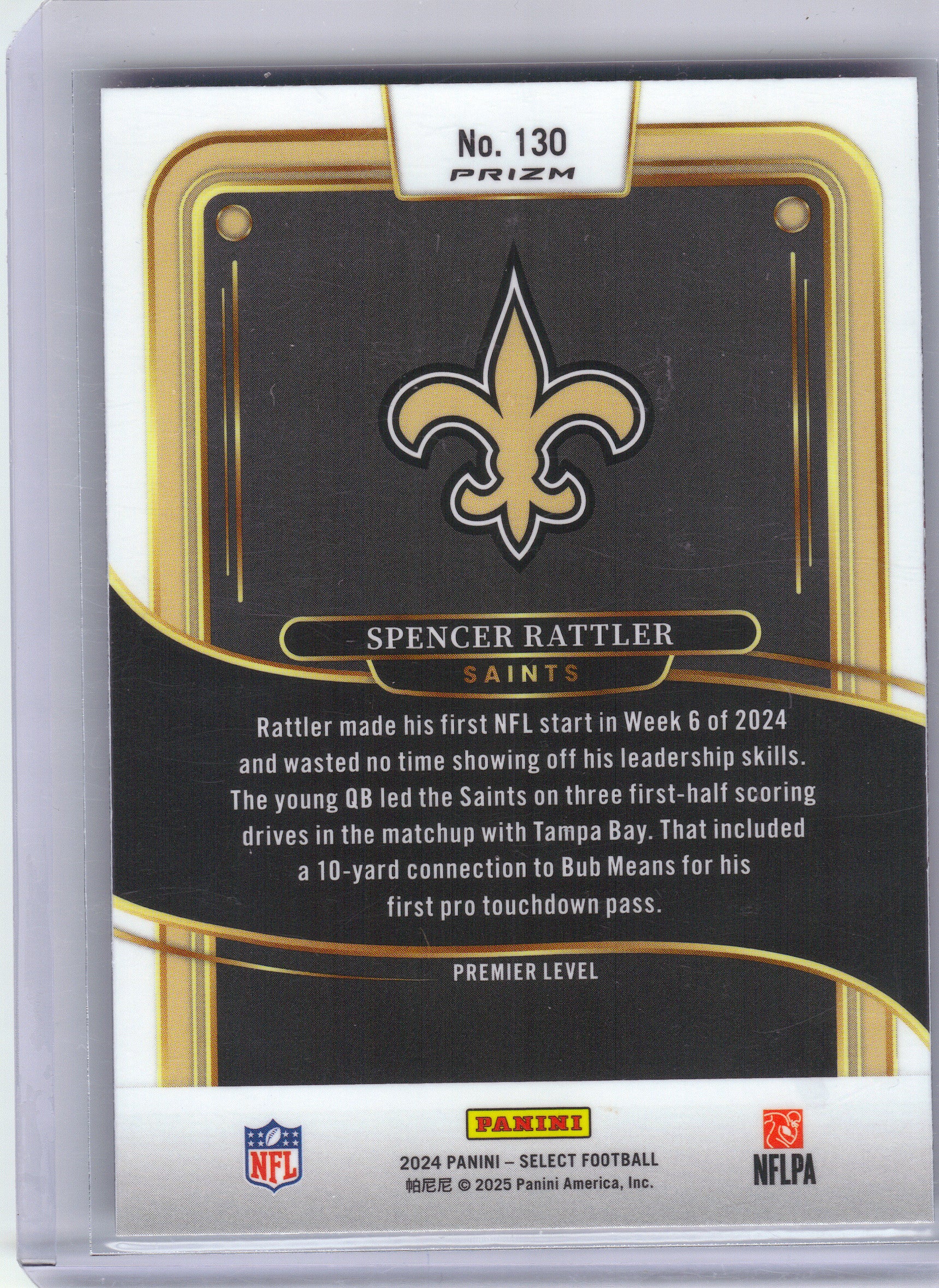 2024 Panini Select #130 Spencer Rattler Black & Green Prizm Shock New Orleans Saints RC