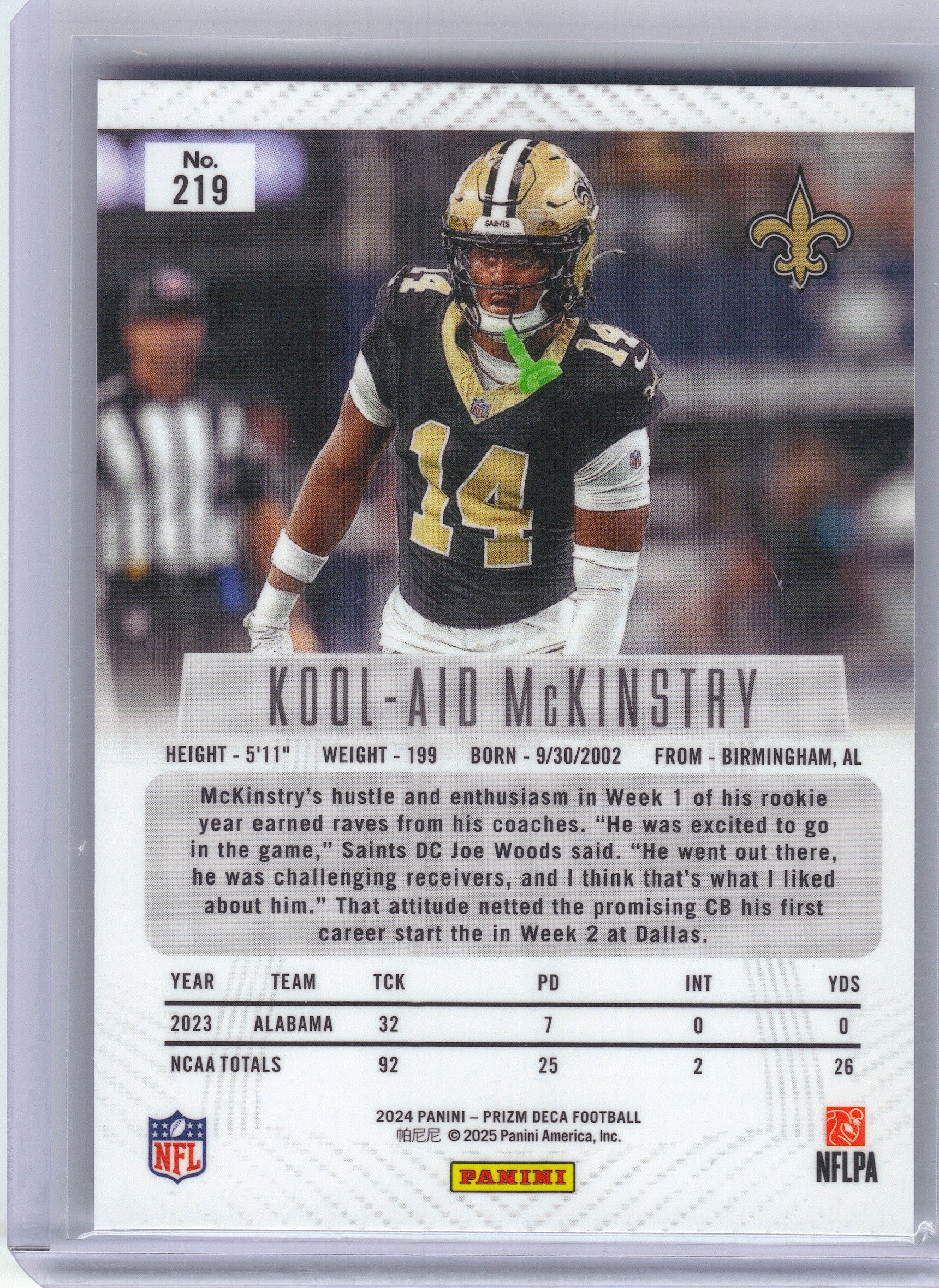 2024 Panini Prizm Deca #219 Kool-Aid McKinstry New Orleans Saints