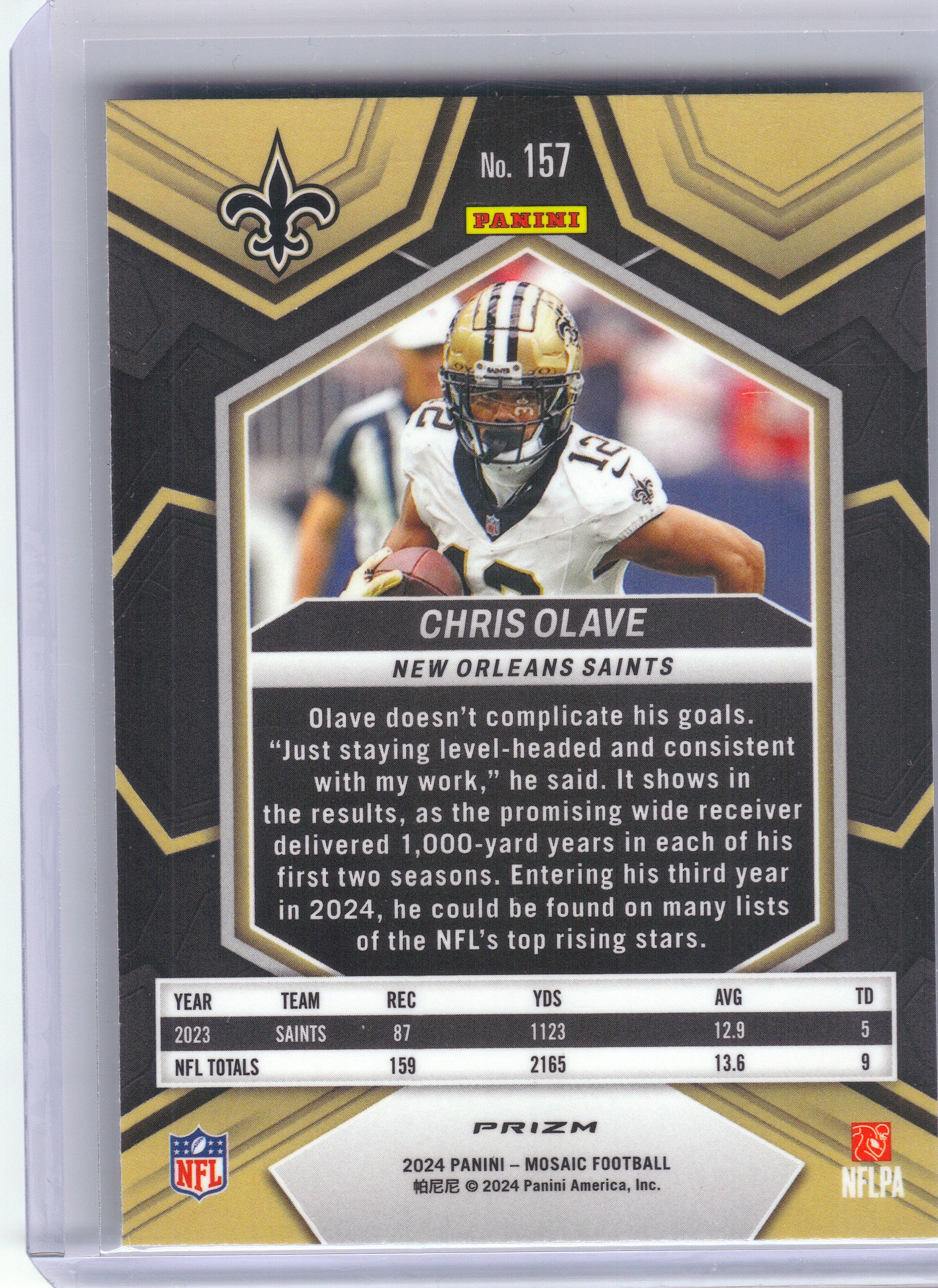 2024 Panini Mosaic #157 Chris Olave Mosaic Green New Orleans Saints