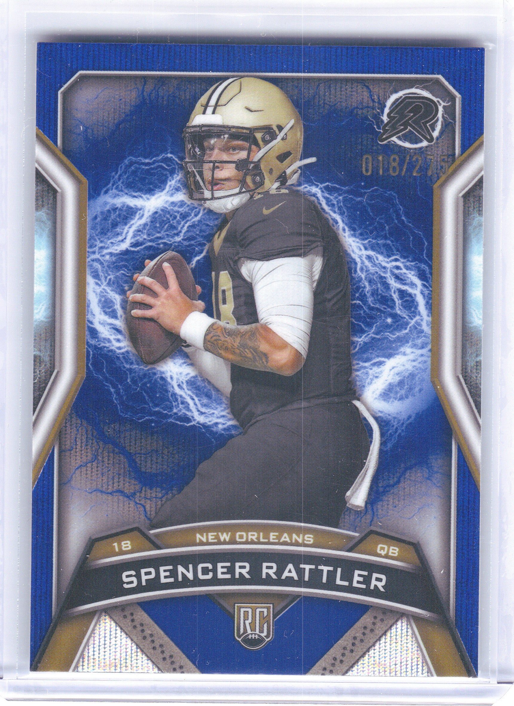 2024 Topps Resurgence #166 Spencer Rattler Navy Surge #/275 New Orleans Saints SN,RC
