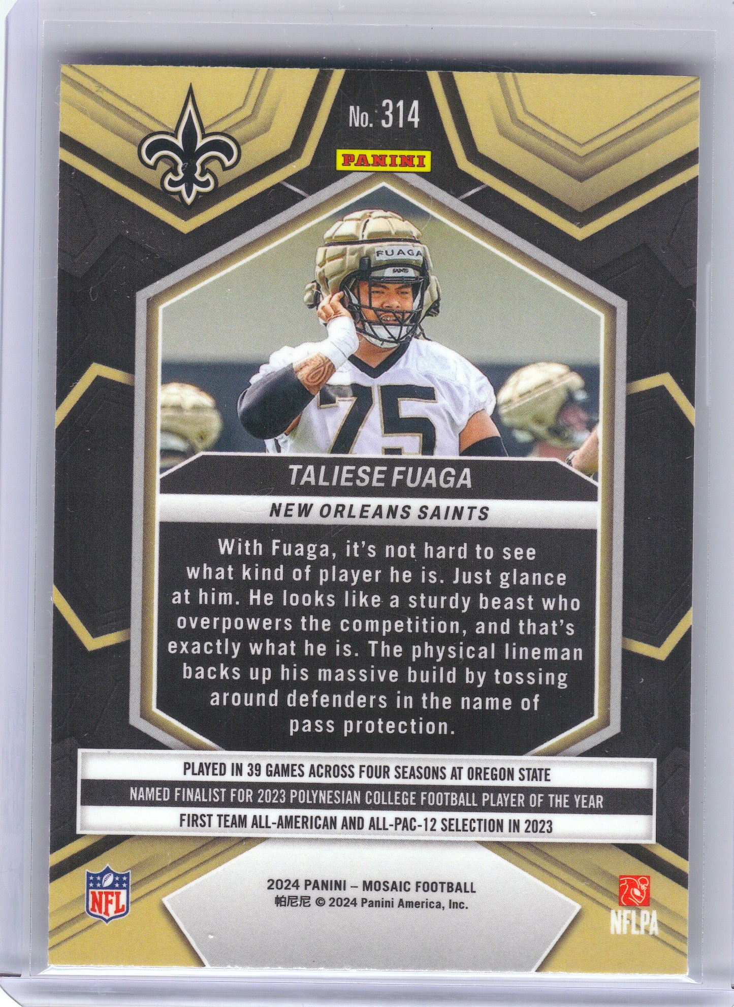2024 Panini Mosaic #314 Taliese Fuaga New Orleans Saints RC