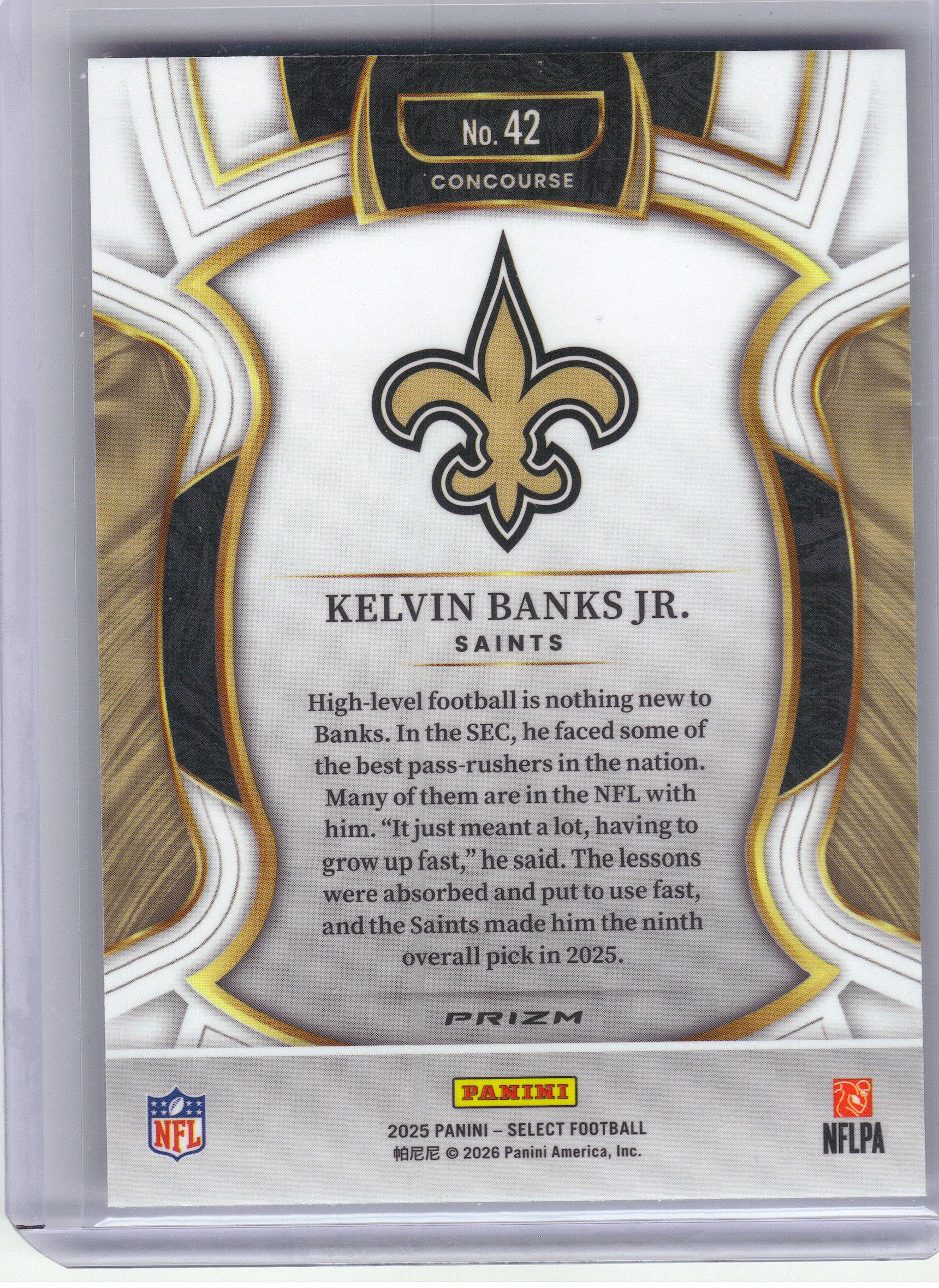 2025 Panini Select #42 Kelvin Banks Jr. Pink Prizm Shock New Orleans Saints