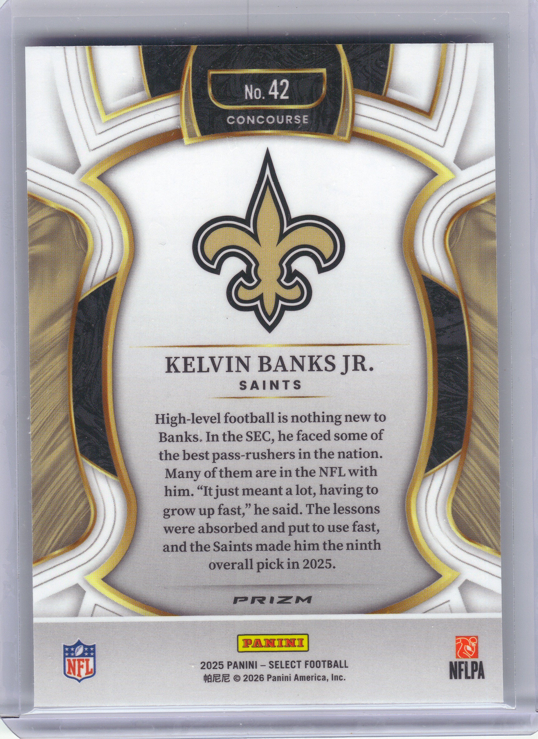 2025 Panini Select #42 Kelvin Banks Jr. Silver Prizm New Orleans Saints