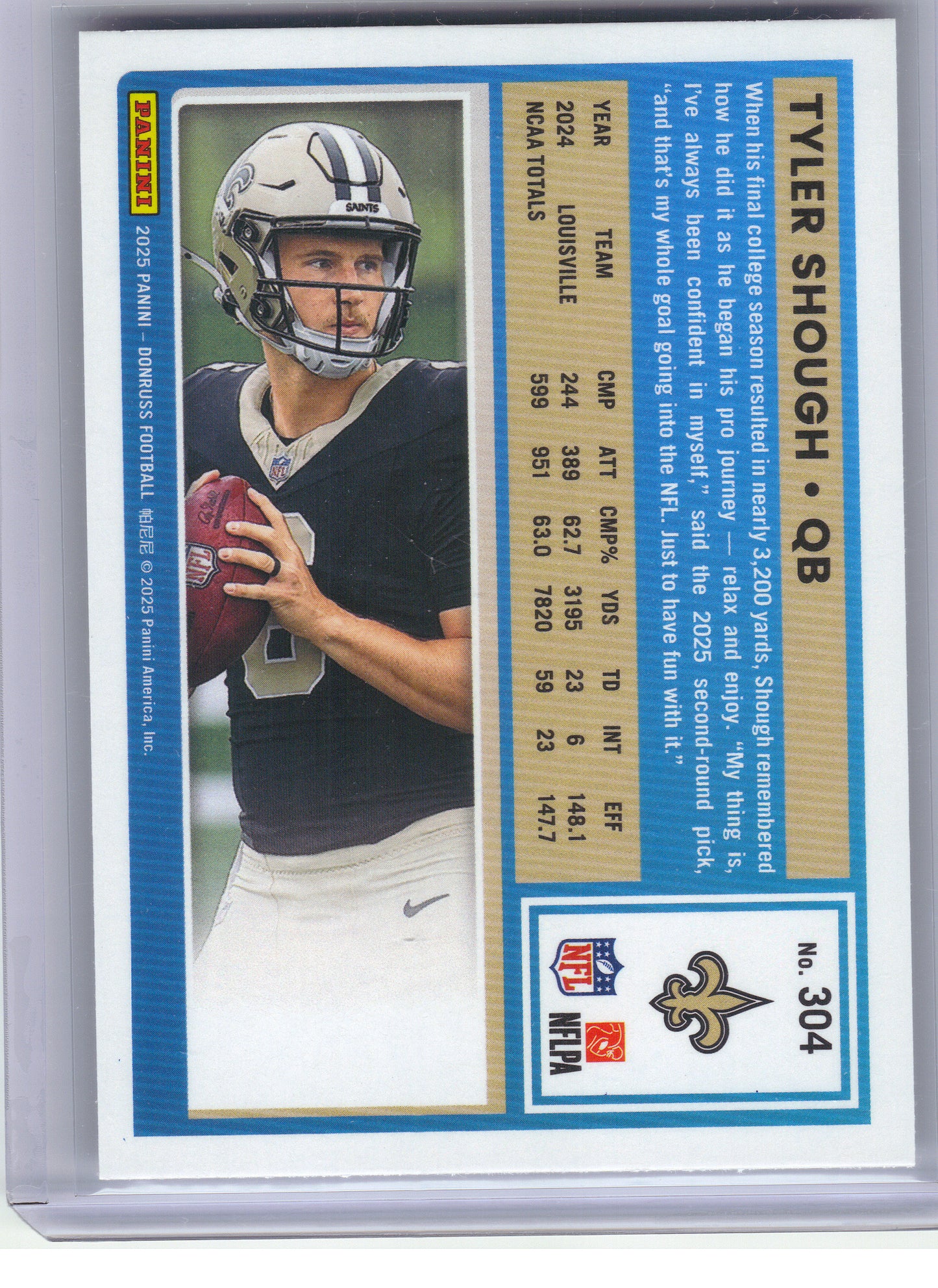 2025 Donruss #304 Tyler Shough New Orleans Saints RC