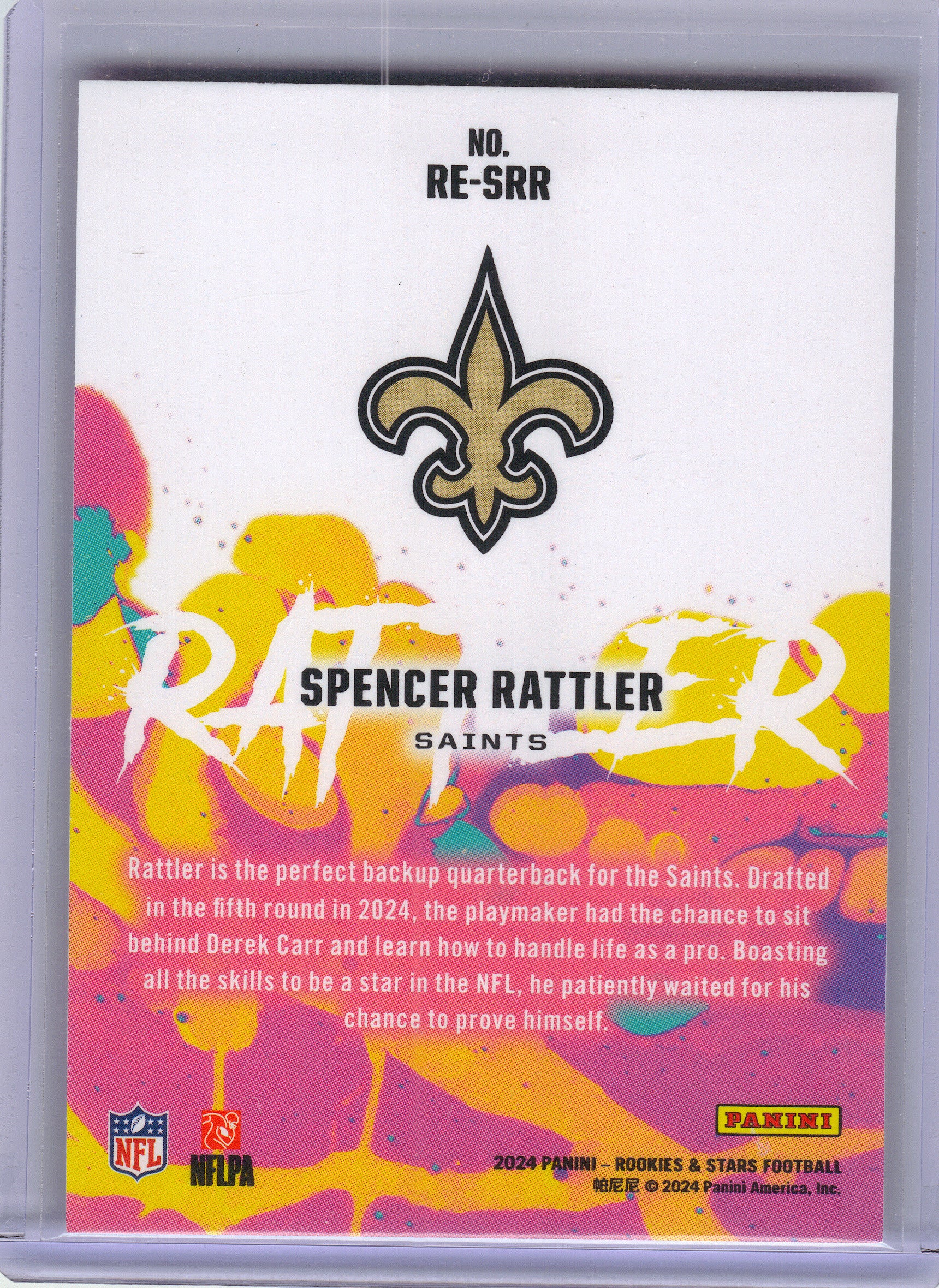 2024 Panini Rookies & Stars #RE-SRR Spencer Rattler Rookie Exclusive New Orleans Saints