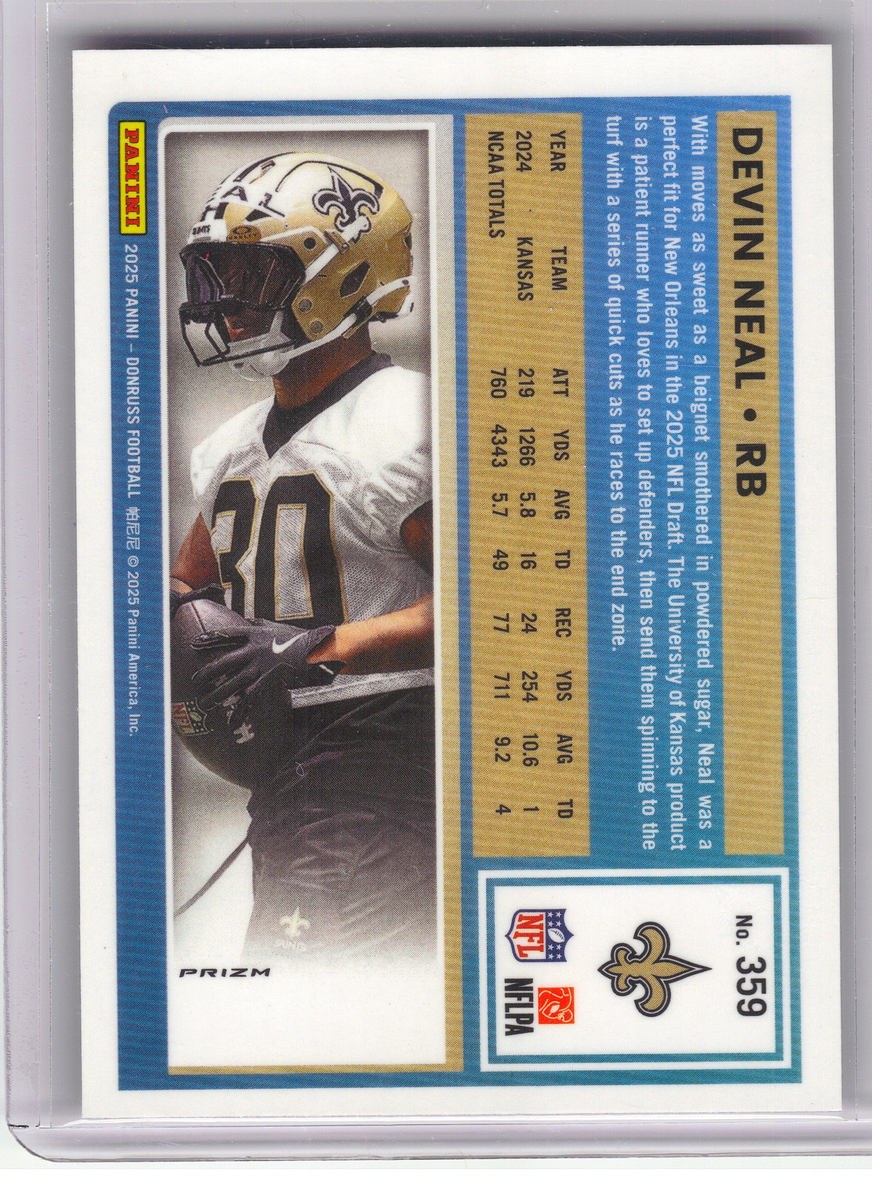2025 Donruss #359 Devin Neal Optic Rated Rookies Preview Red Wave New Orleans Saints RC