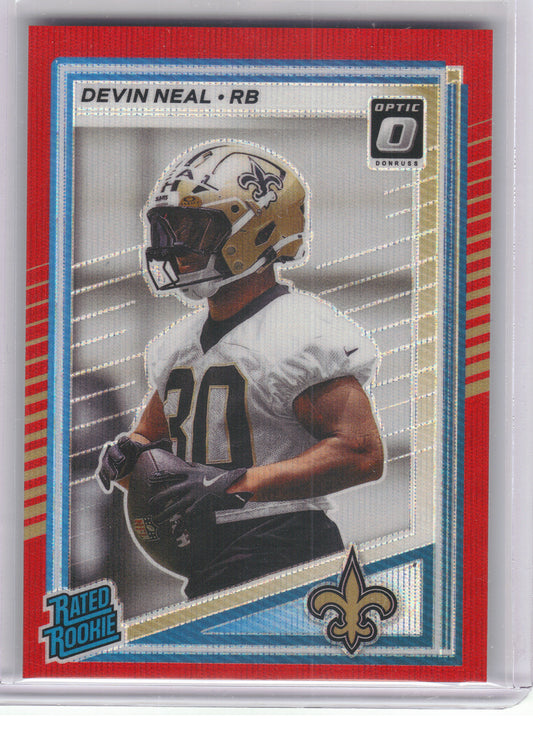 2025 Donruss #359 Devin Neal Optic Rated Rookies Preview Red Wave New Orleans Saints RC