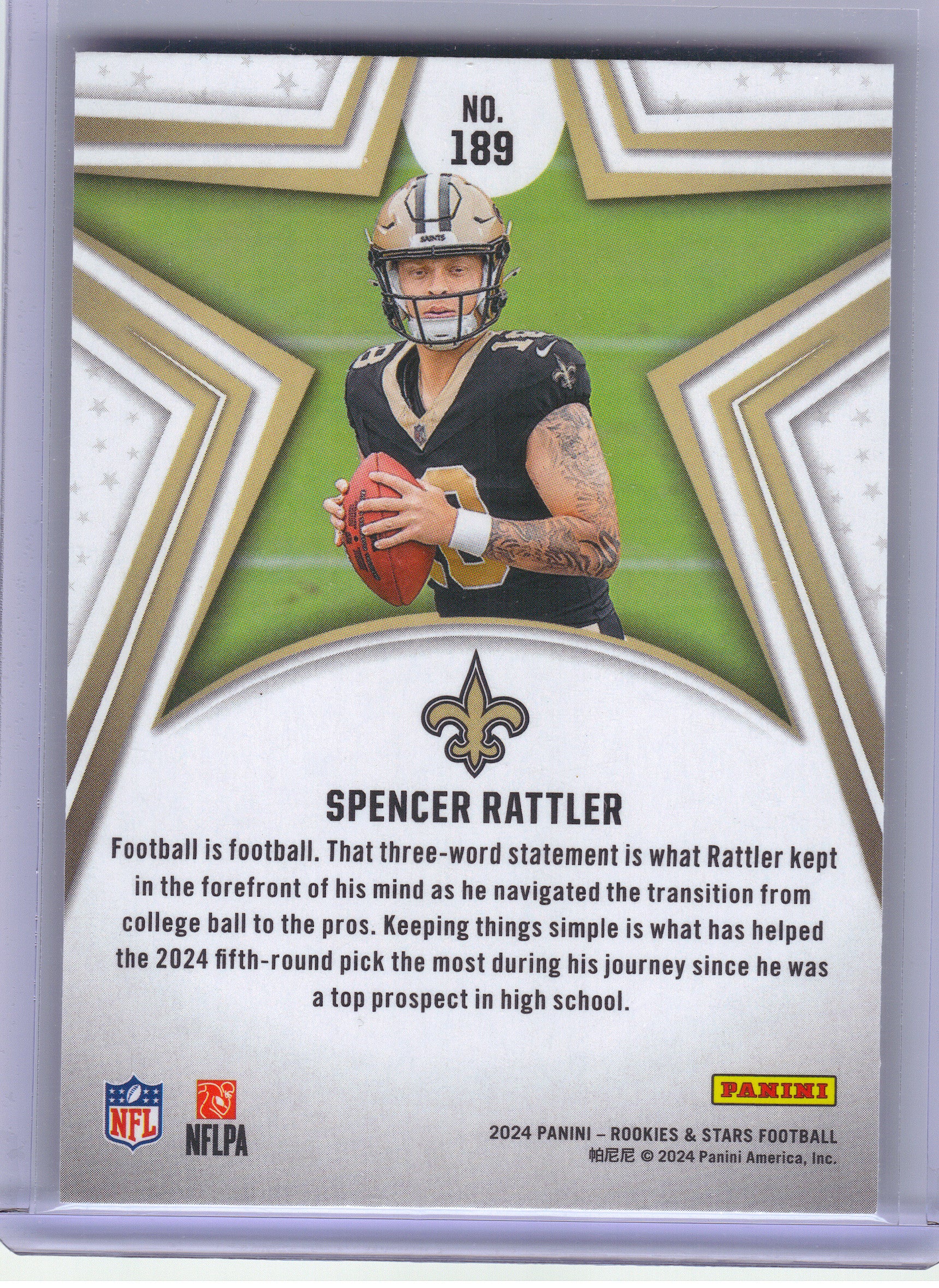 2024 Panini Rookies & Stars #189 Spencer Rattler Green New Orleans Saints