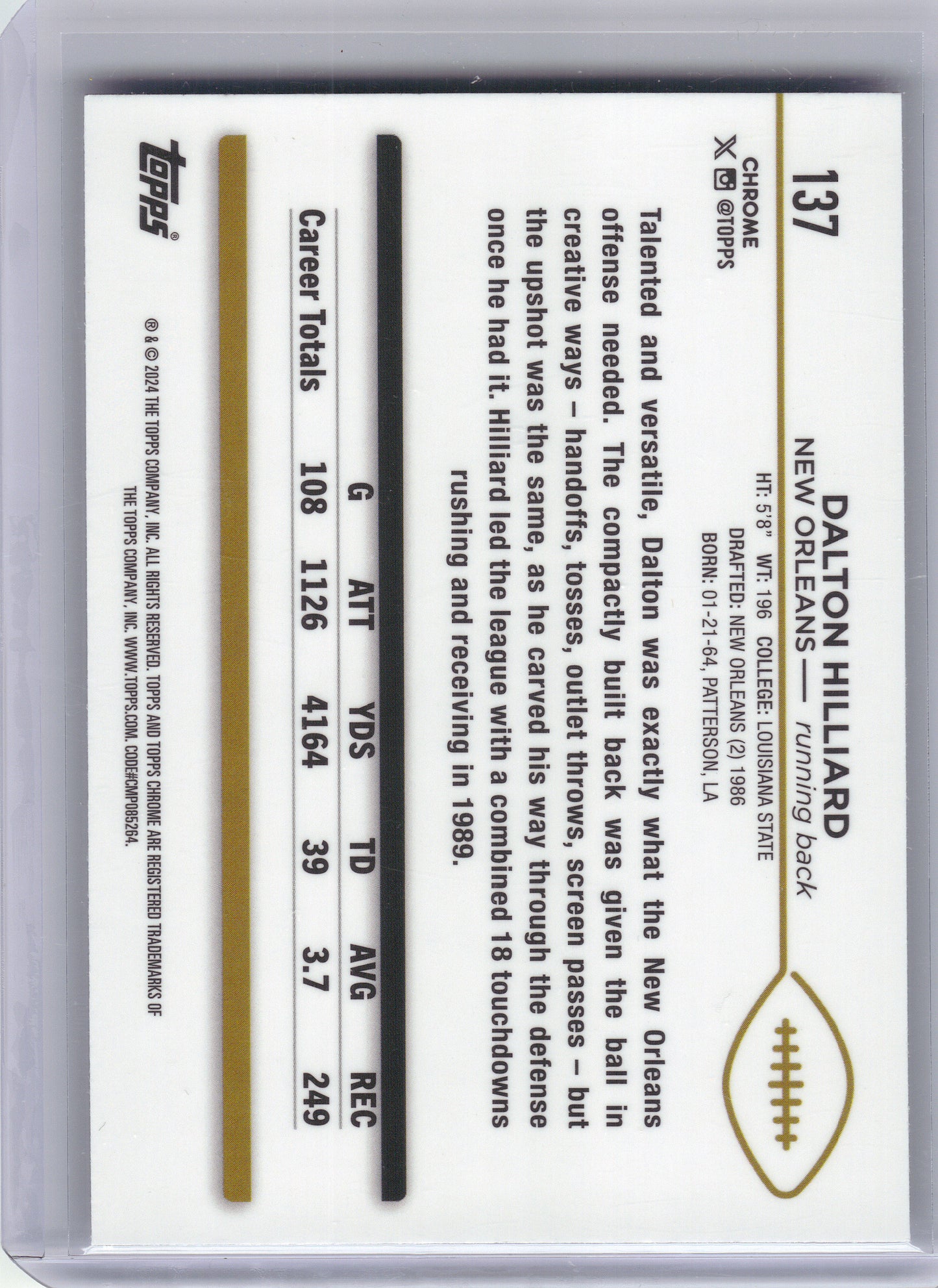 2024 Topps Chrome #137 Dalton Hilliard Purple Refractor #/275 New Orleans Saints SN
