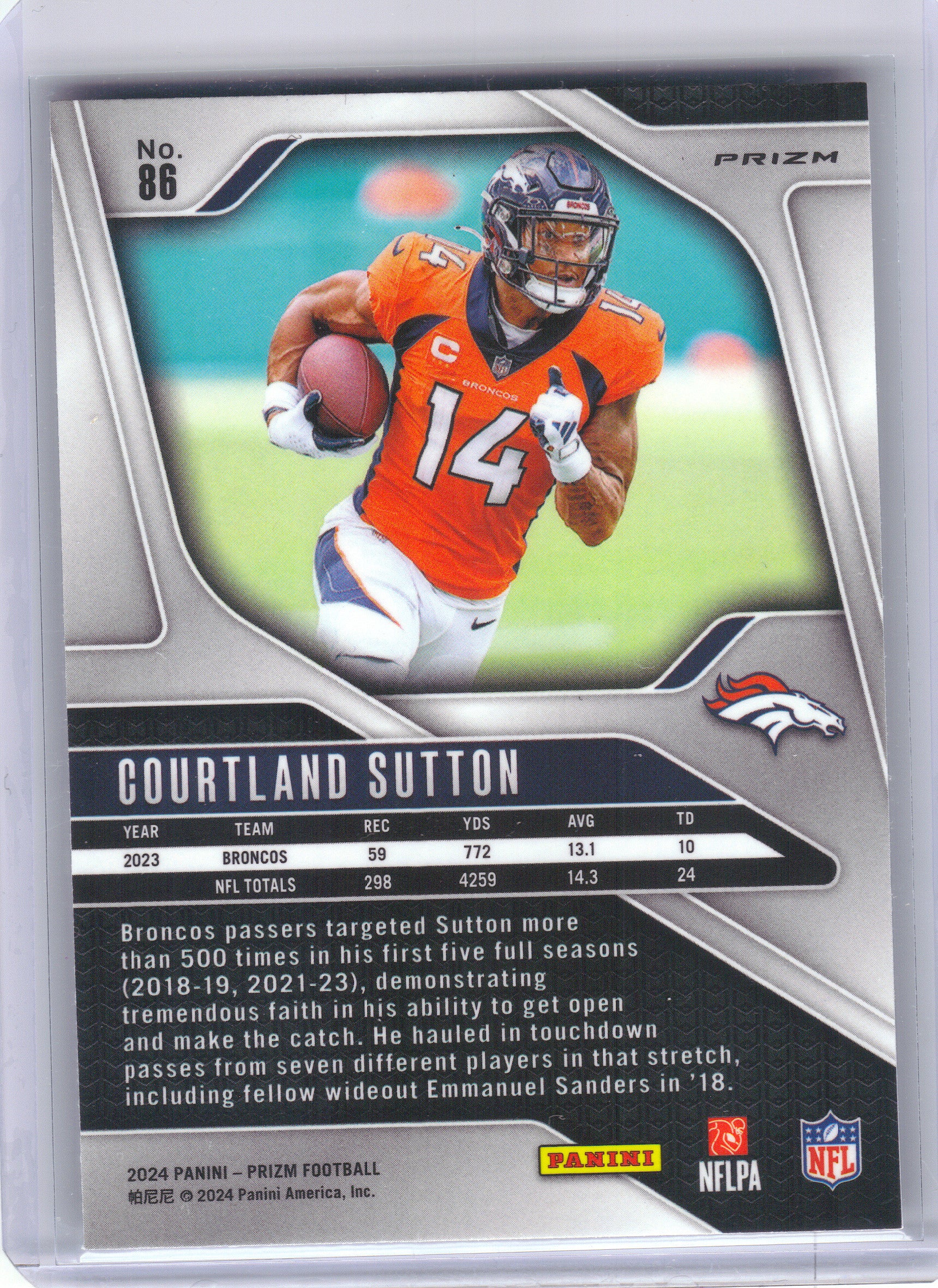 2024 Panini Prizm #86 Courtland Sutton Silver Denver Broncos