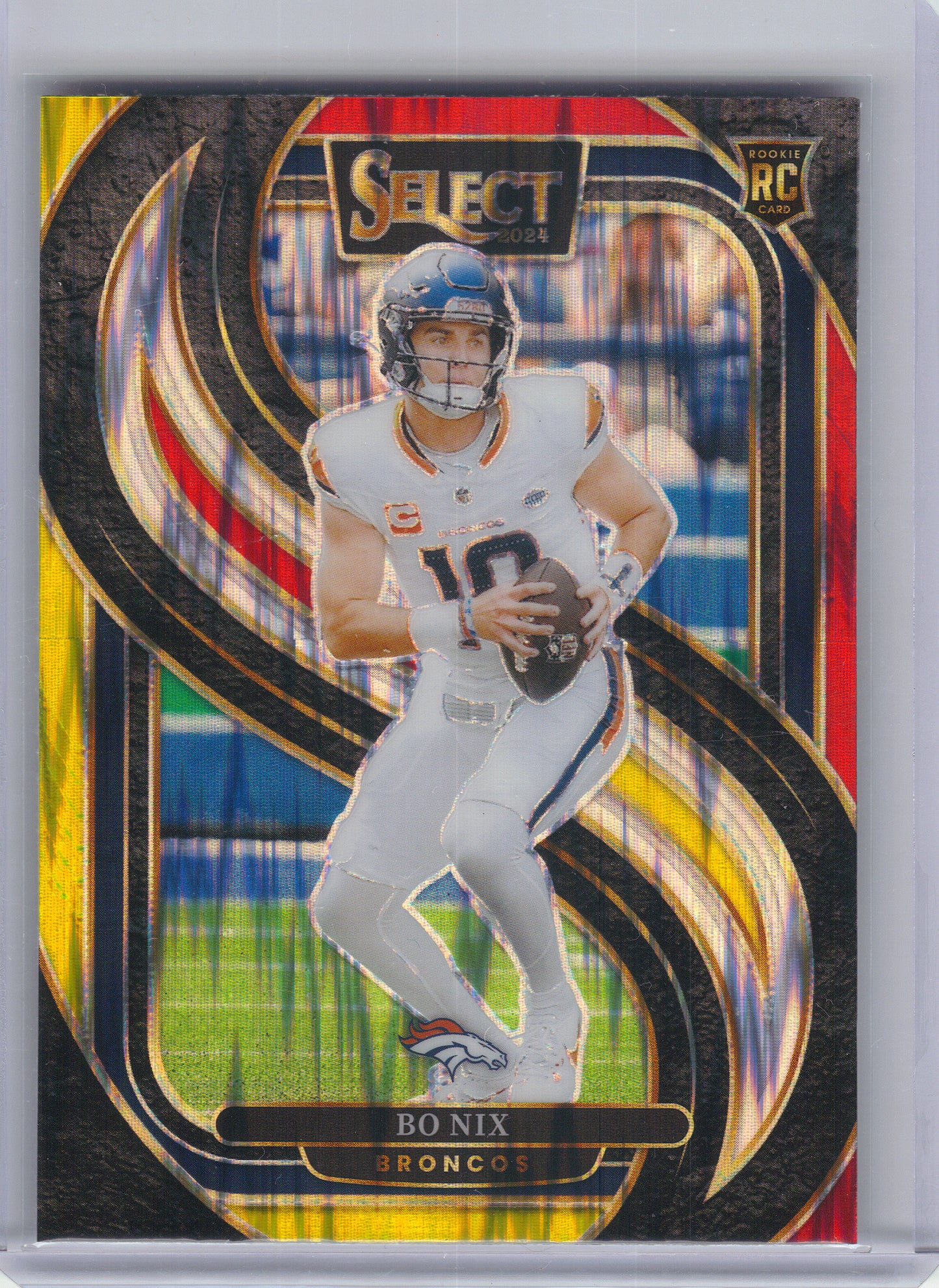 2024 Panini Select #117 Bo Nix Red & Yellow Prizm Shock Denver Broncos RC