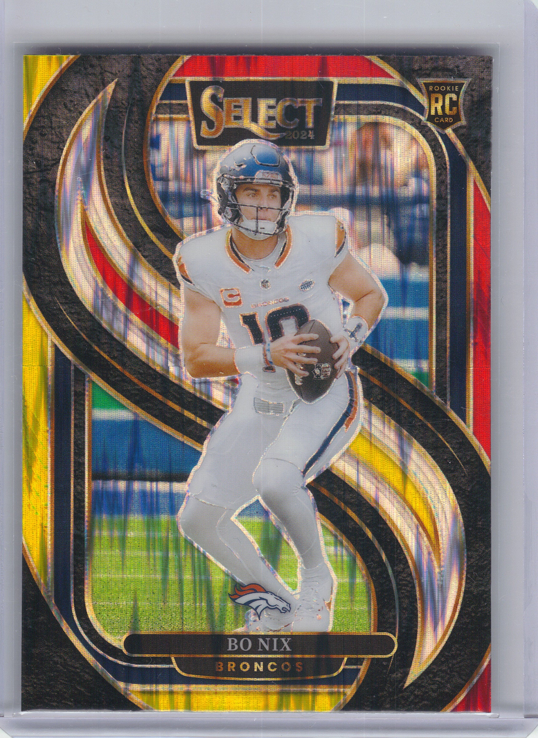2024 Panini Select #117 Bo Nix Red & Yellow Prizm Shock Denver Broncos RC