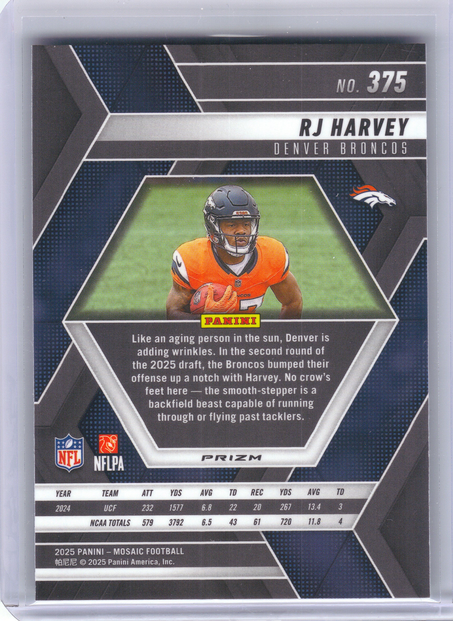 2025 Panini Mosaic #375 RJ Harvey Mosaic Green Denver Broncos RC