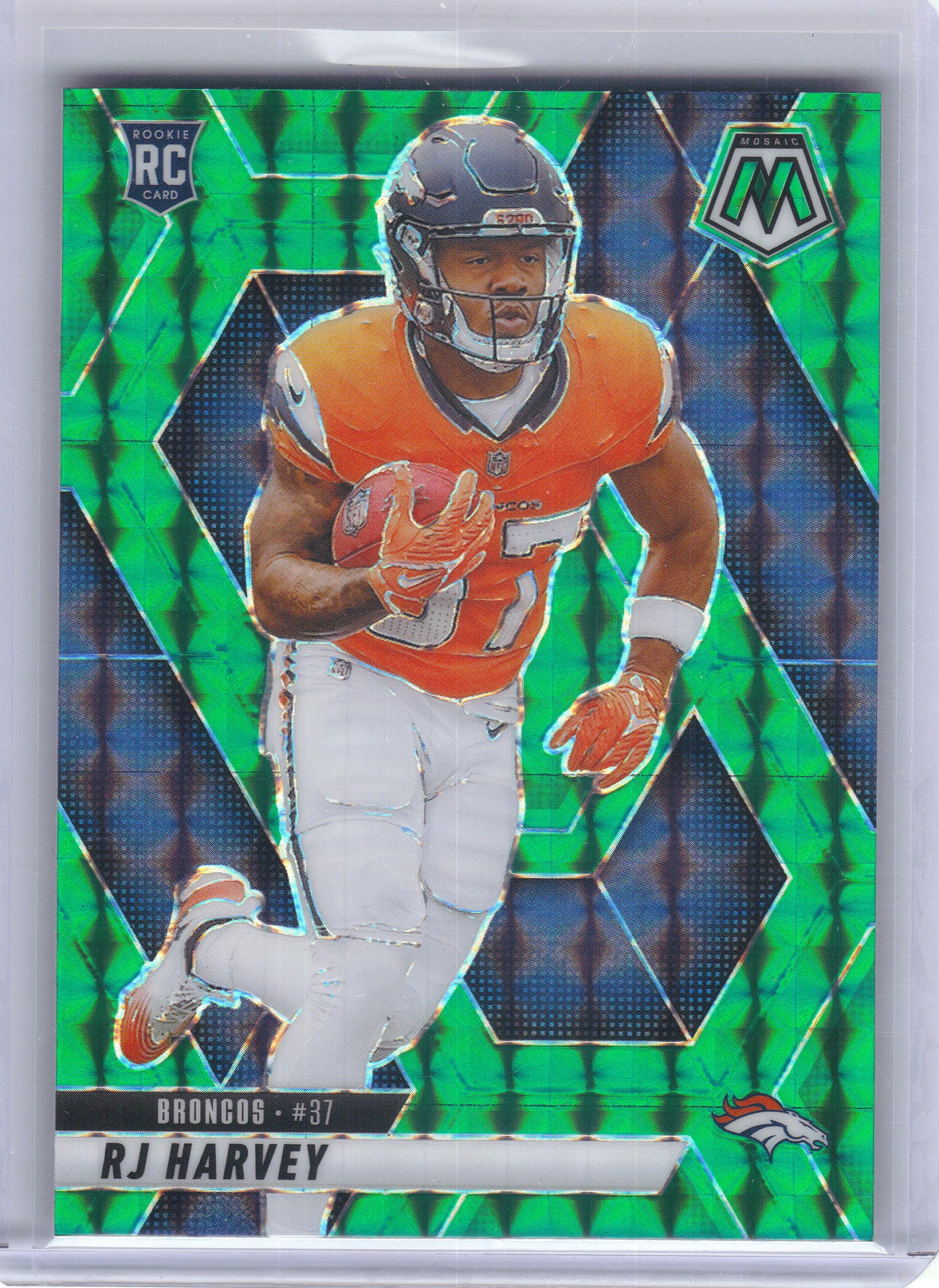 2025 Panini Mosaic #375 RJ Harvey Mosaic Green Denver Broncos RC