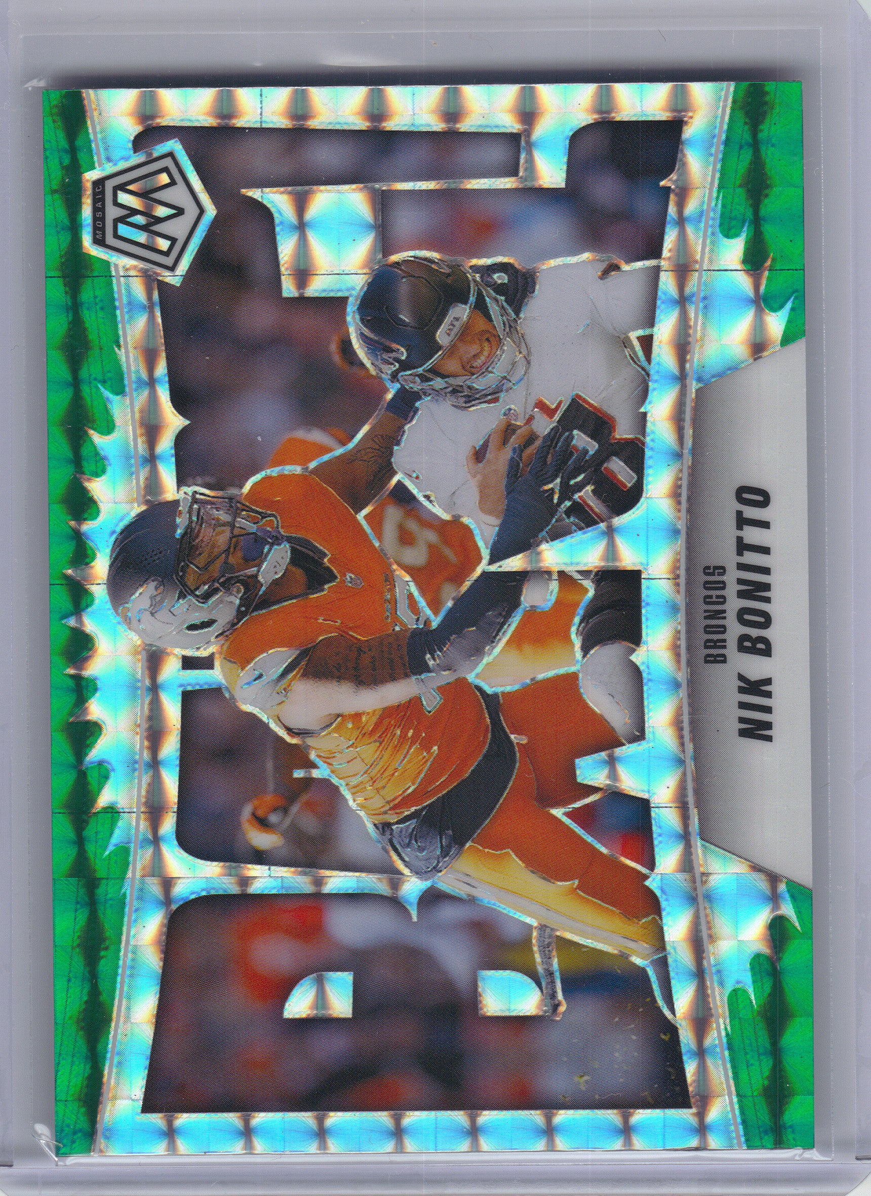 2025 Panini Mosaic #5 Nik Bonitto Bang! Mosaic Green Denver Broncos