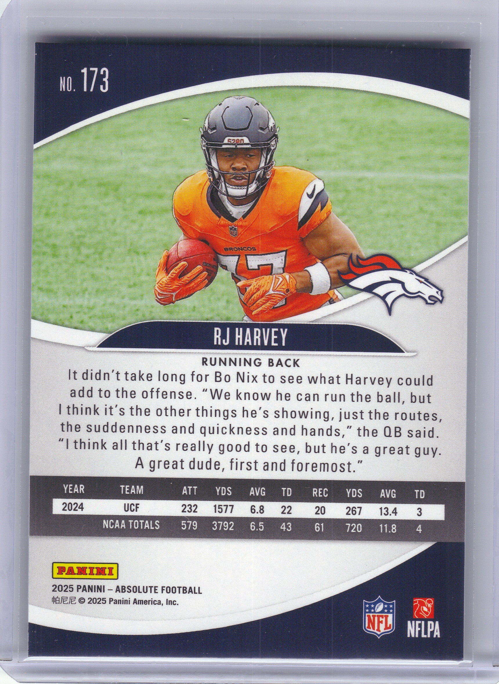 2025 Panini Absolute #173 RJ Harvey Retail Denver Broncos RC