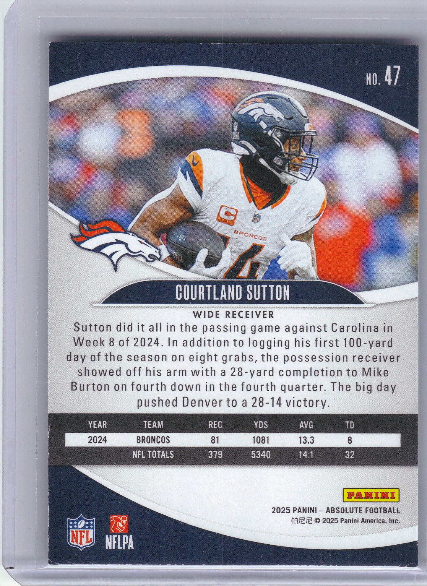 2025 Panini Absolute #47 Courtland Sutton Retail Denver Broncos
