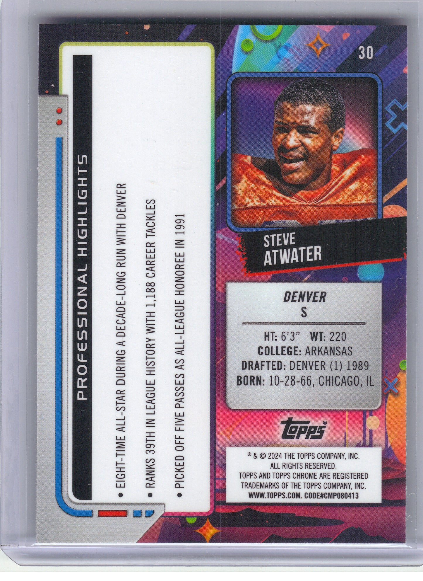 2024 Topps Chrome Cosmic #30 Steve Atwater White Hole Refractors Denver Broncos
