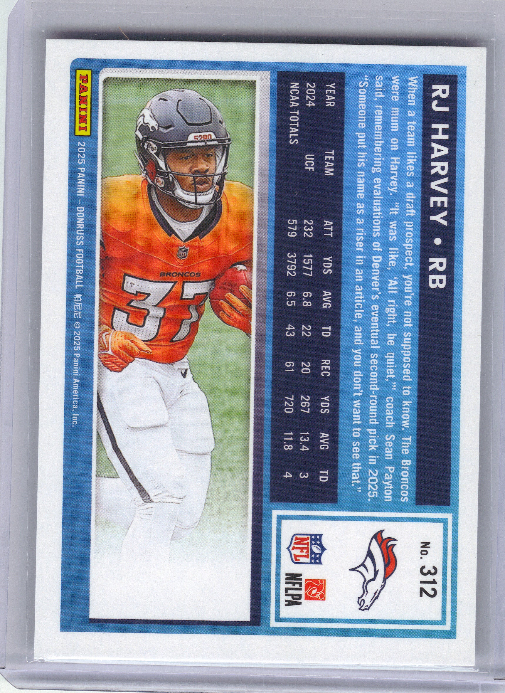 2025 Donruss #312 RJ Harvey Denver Broncos RC