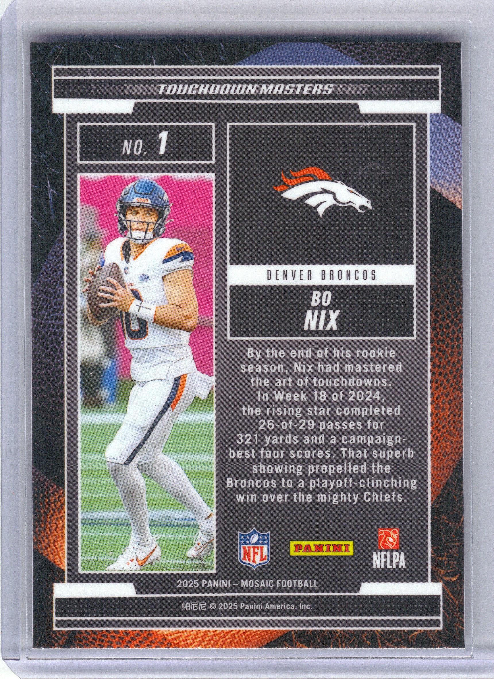 2025 Panini Mosaic #1 Bo Nix Touchdown Masters Denver Broncos
